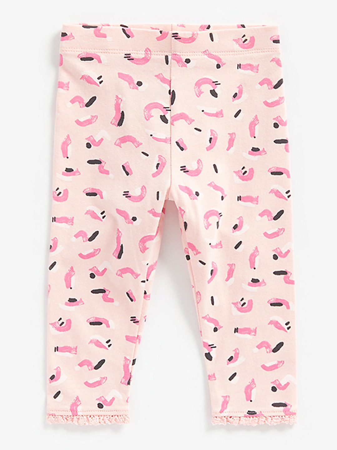 

mothercare Infant Girls Peach-Coloured & Pink Printed Ankle-Length Leggings