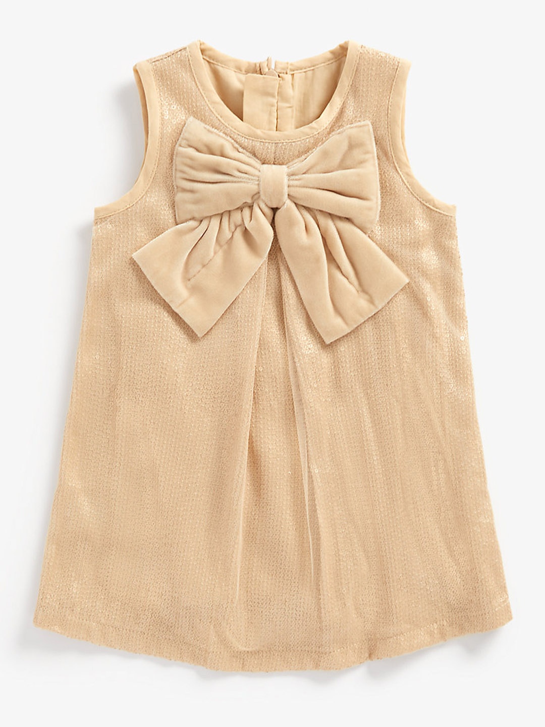 

mothercare Girls Sequins Embellished Pleated Bow Net Party A-Line Dress, Cream