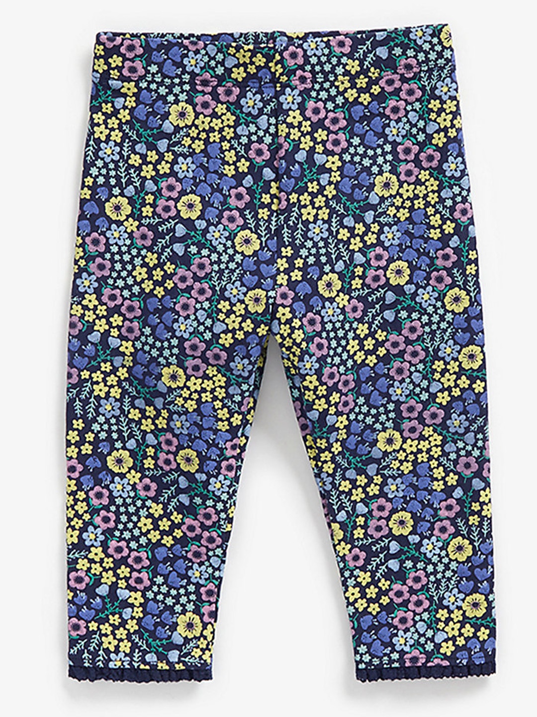 

mothercare Infant Girls Navy Blue & Yellow Floral Print Ankle-Length Leggings