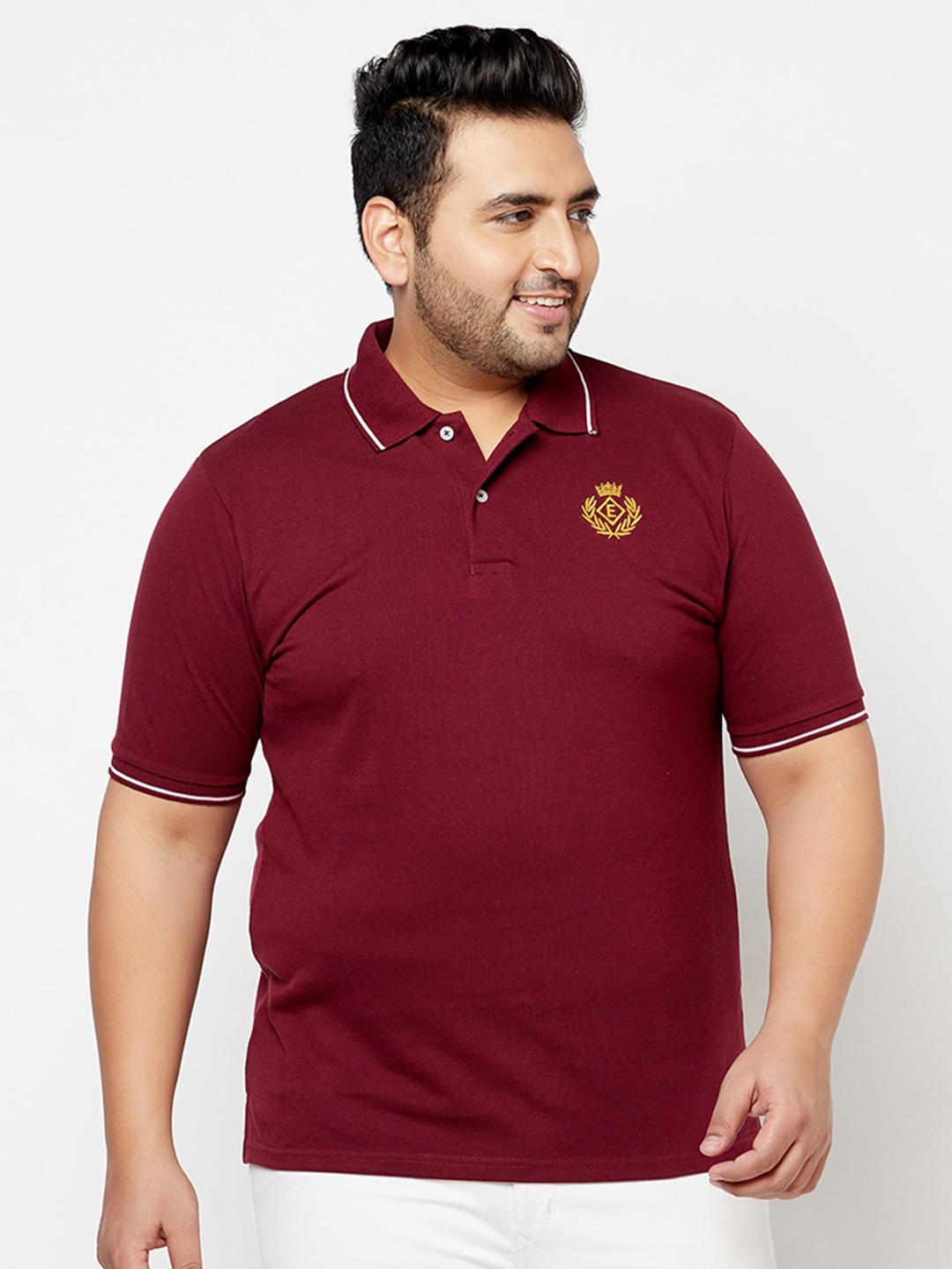 

ELEGANCE Men Plus Size Maroon Polo Collar T-shirt