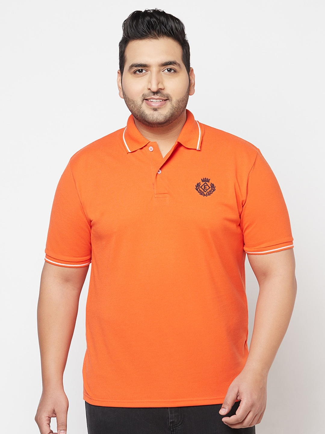 

ELEGANCE Plus Size Men Orange Polo Collar T-shirt