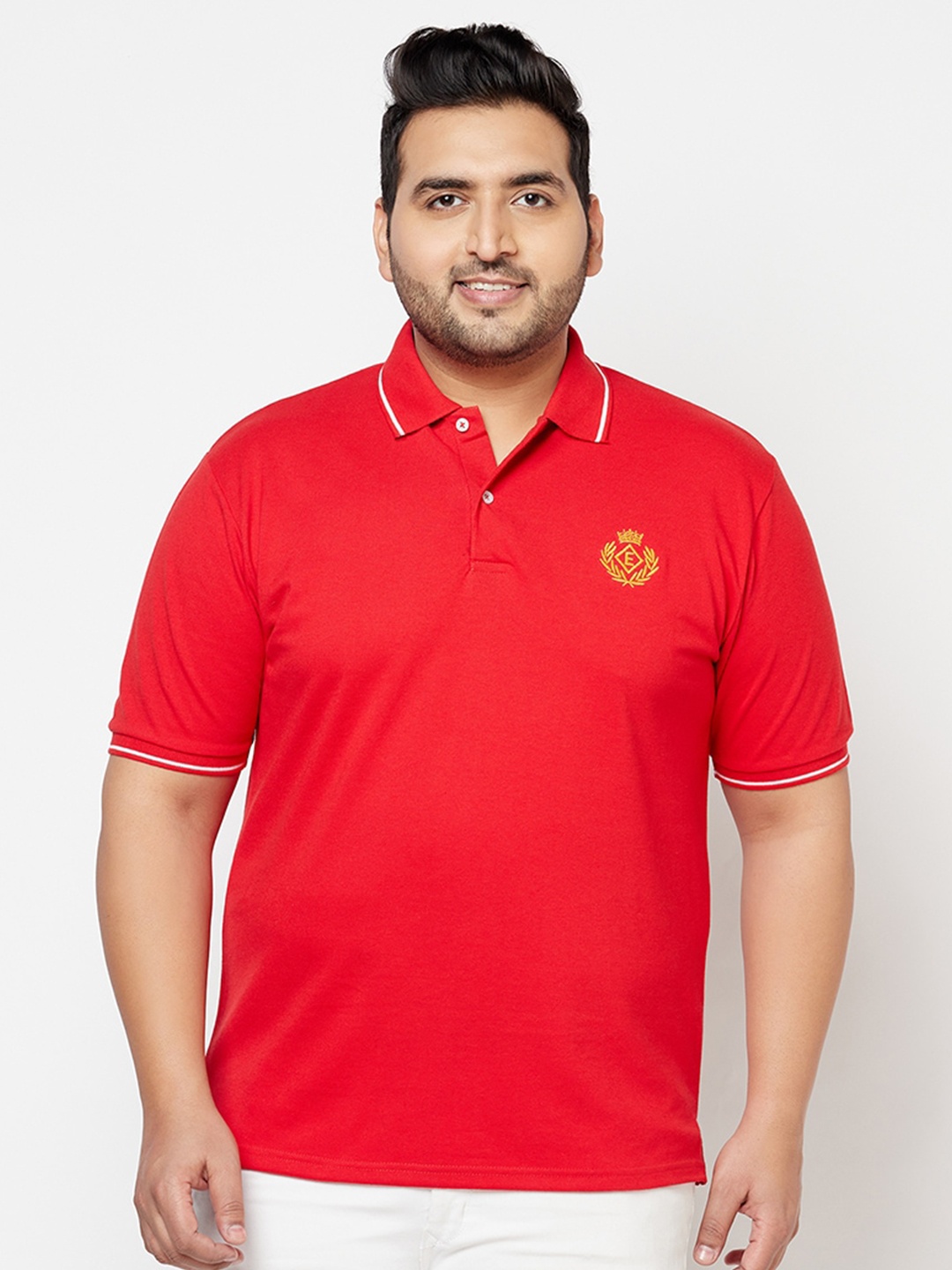 

ELEGANCE Men Plus Size Red Polo Collar T-shirt