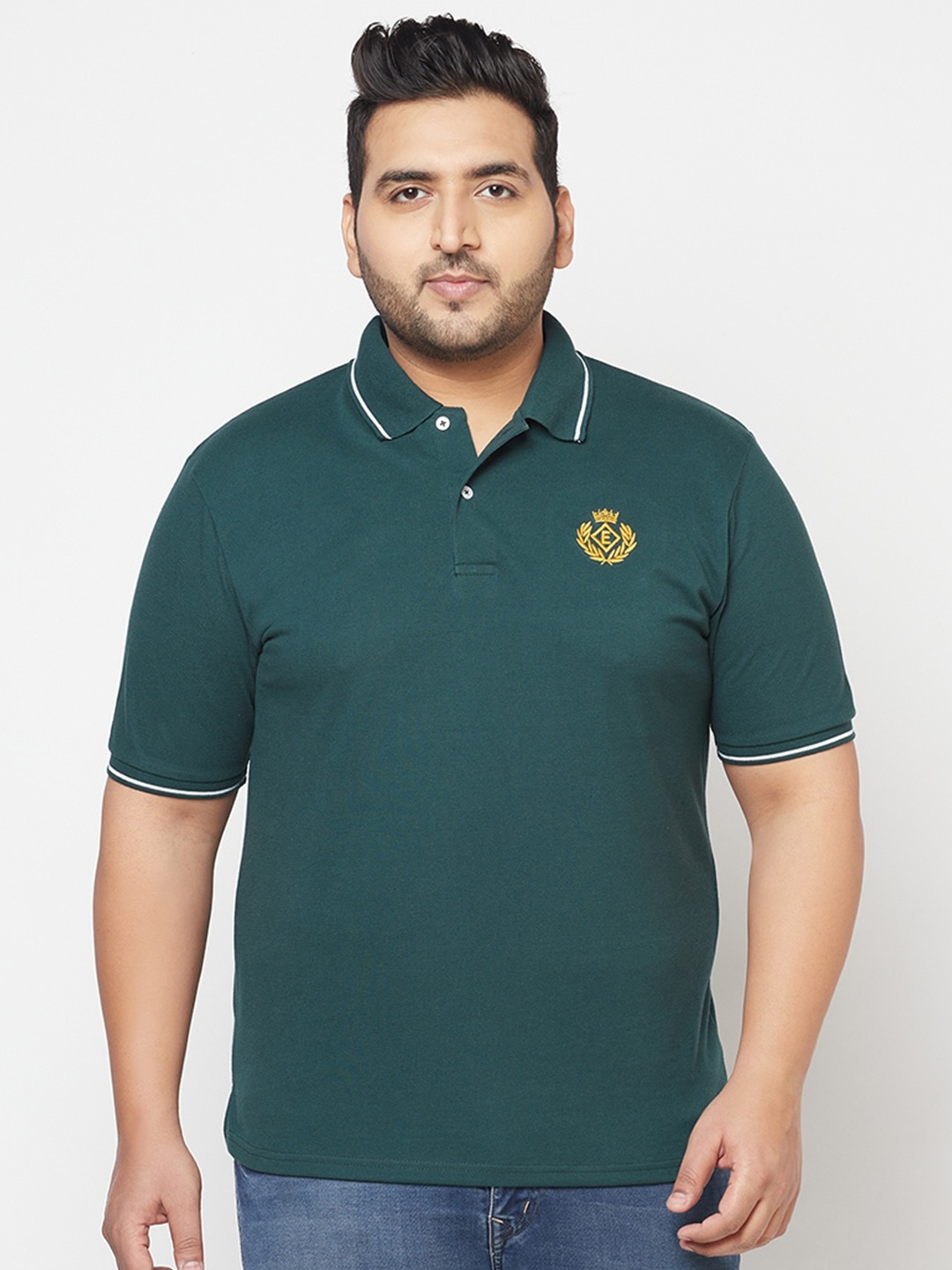 

ELEGANCE Men Plus Size Olive Green Polo Collar T-shirt
