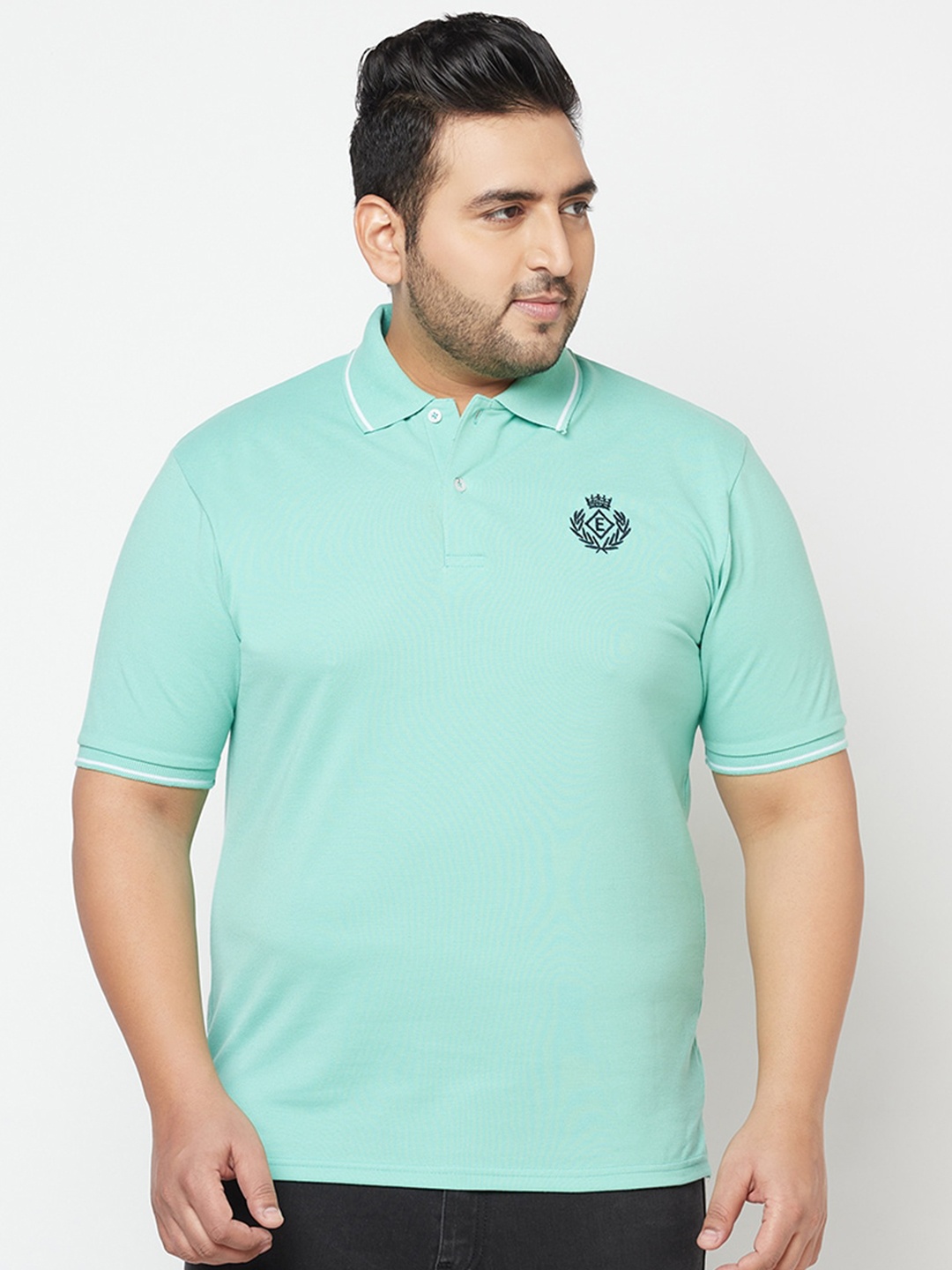 

ELEGANCE Men Sea Green Polo Collar Applique T-shirt