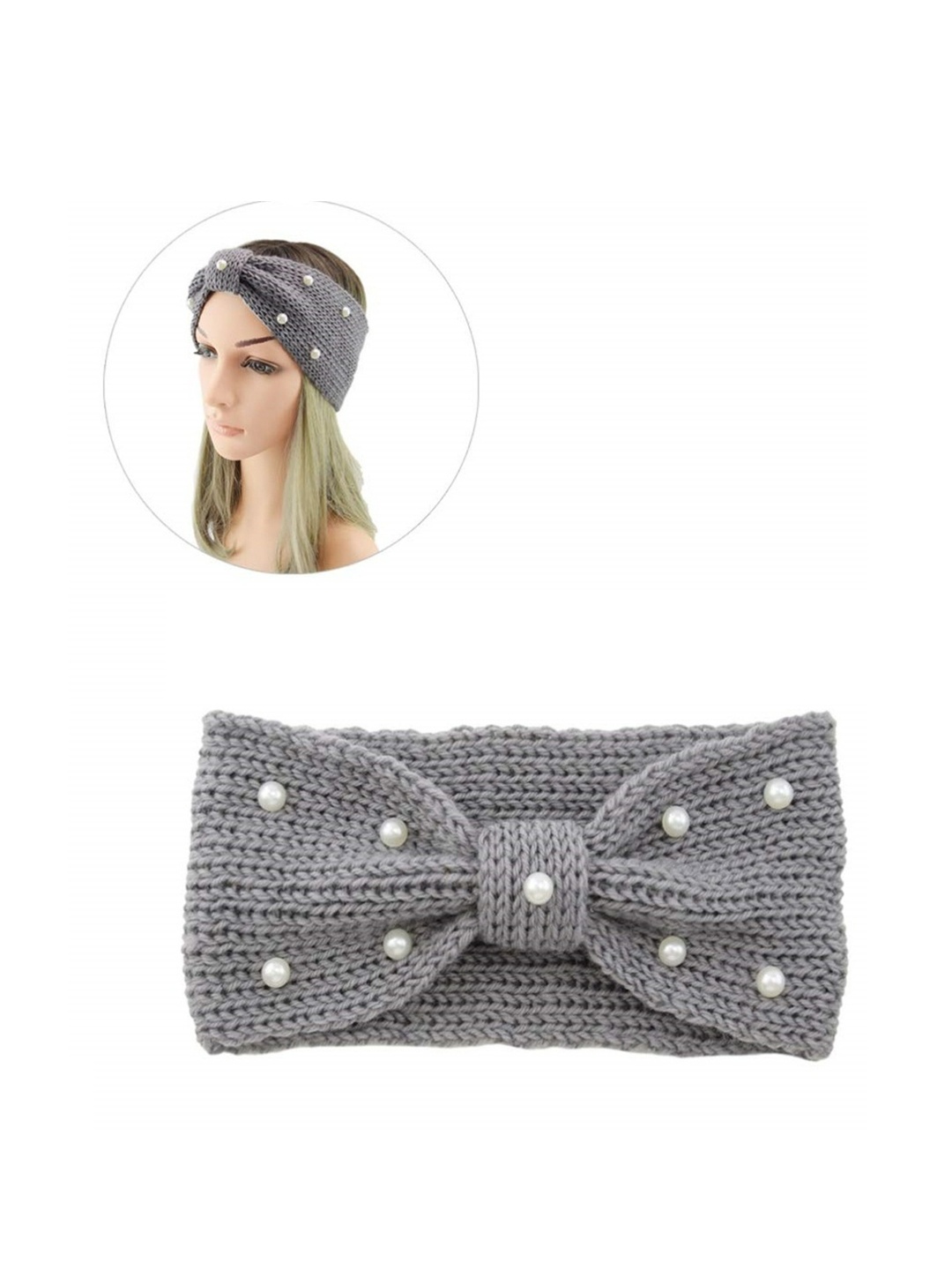 

EL REGALO Grey Pearl Knitted Headband