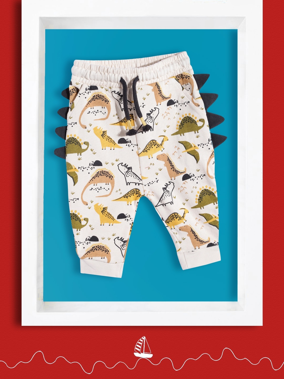 

mothercare Infant Boys Off-White & Beige Printed Cotton Joggers