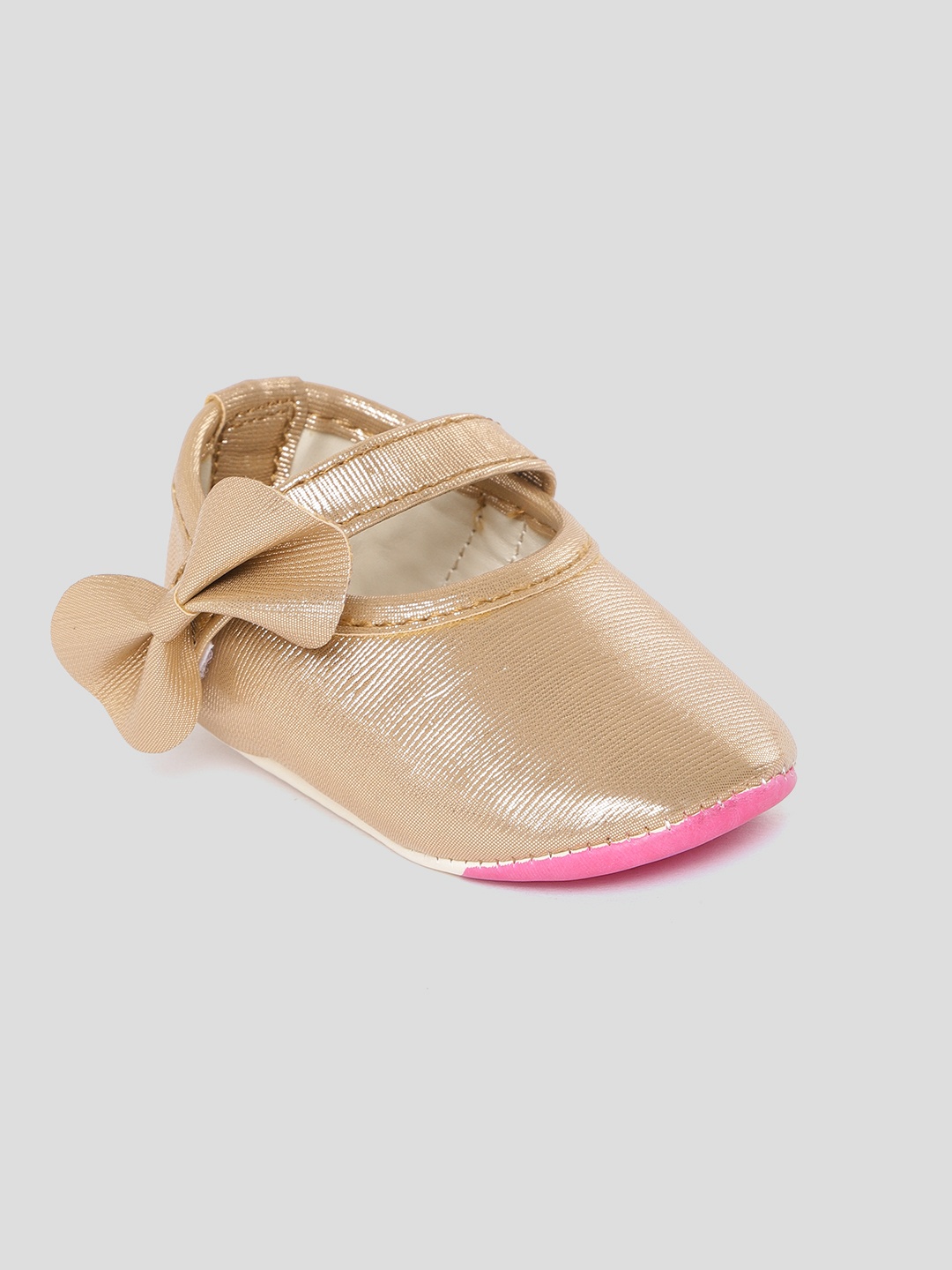 

toothless Infant Girls Gold-Coloured Barbie Print Booties with Bow