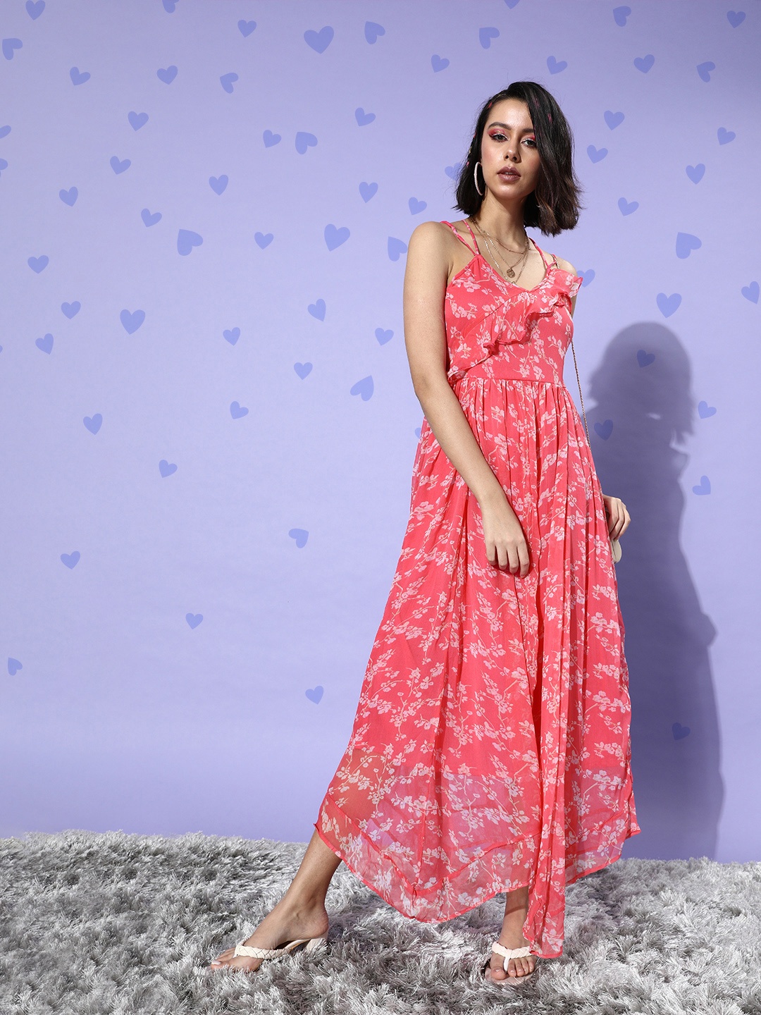 

Cation Women Pink & White Floral Ruffled Dress