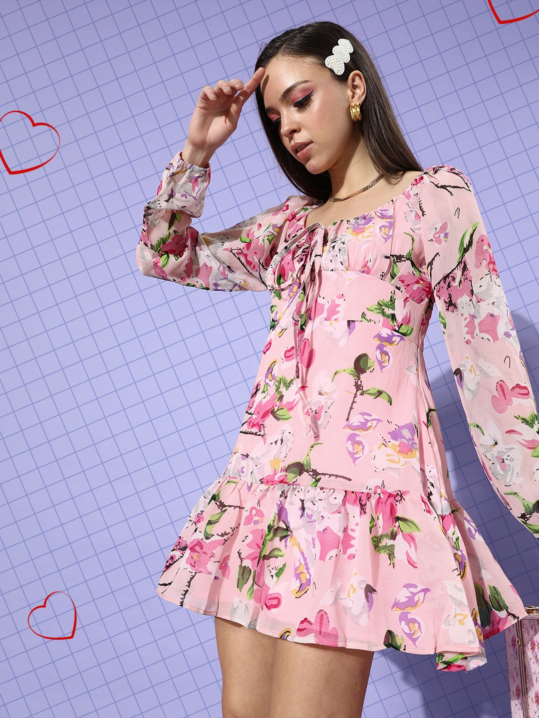 Cation Women Pretty Pink & Green Floral Dress
