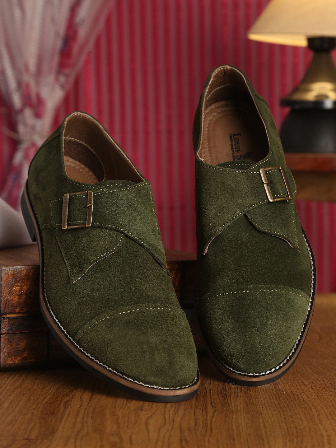 

LOUIS STITCH Men Green Suede Lightweight Slip-On Sneakers