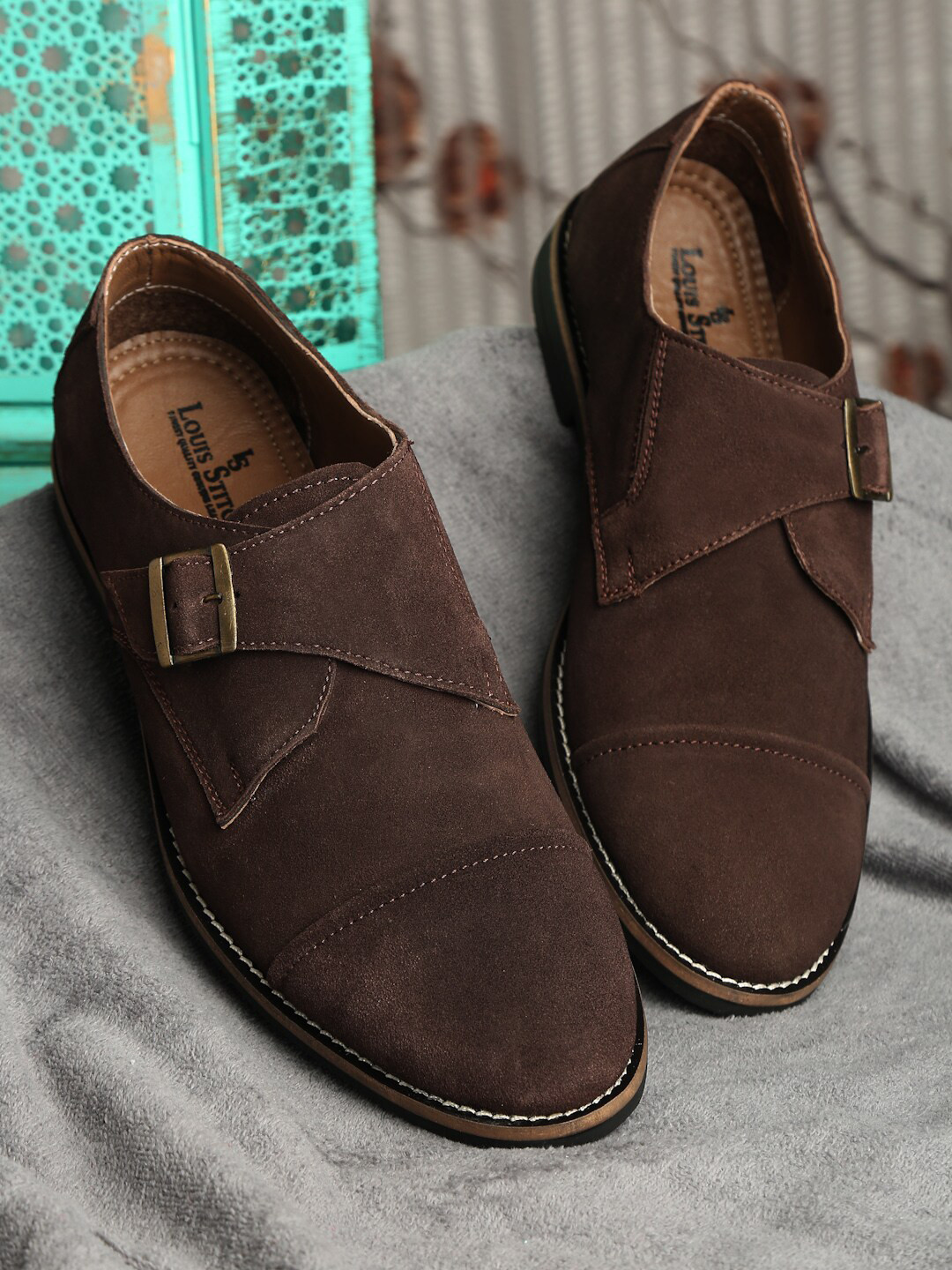 

LOUIS STITCH Men Brown Suede Lightweight Slip-On Sneakers