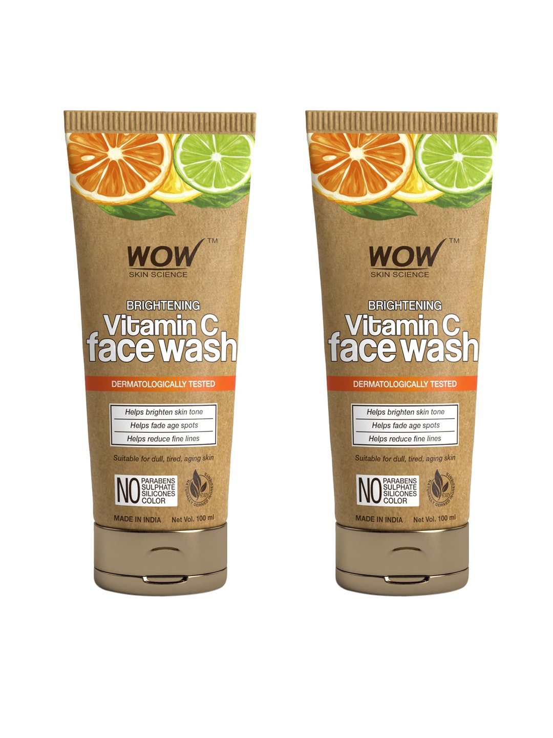 

WOW SKIN SCIENCE Set of 2 Vitamin C Face Washes in Paper Tube - 100 ml each, Transparent
