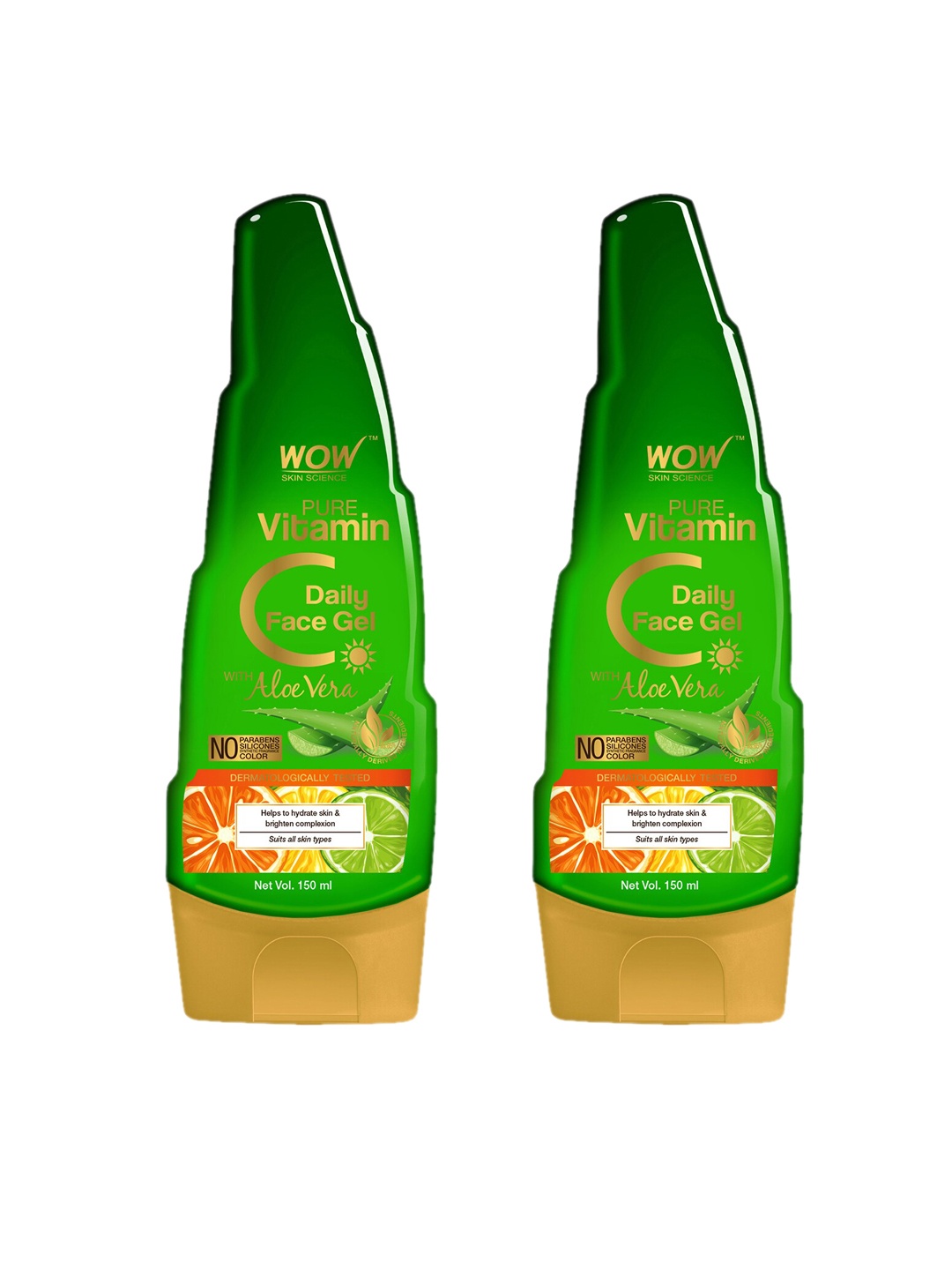 

WOW SKIN SCIENCE Set of 2 Pure Vitamin C Daily Face Gel with Aloe Vera - 150 ml each, Green