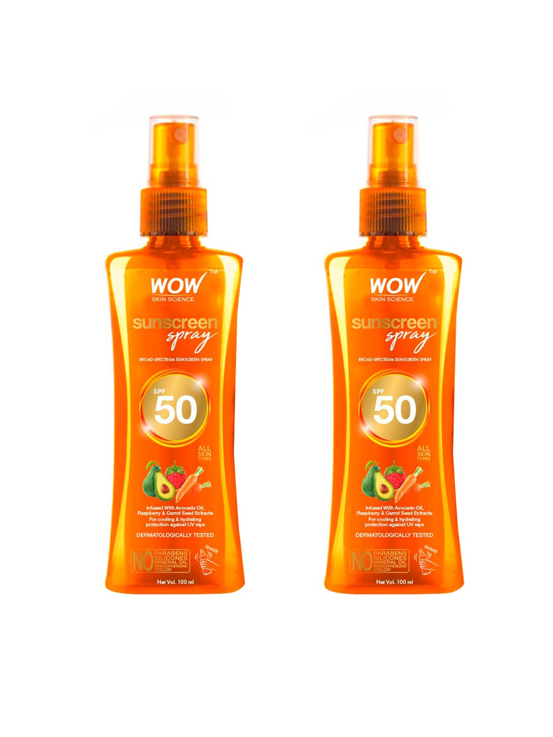 

WOW SKIN SCIENCE Set of 2 Sunscreen Spray SPF 50 - 100 ml each, Transparent