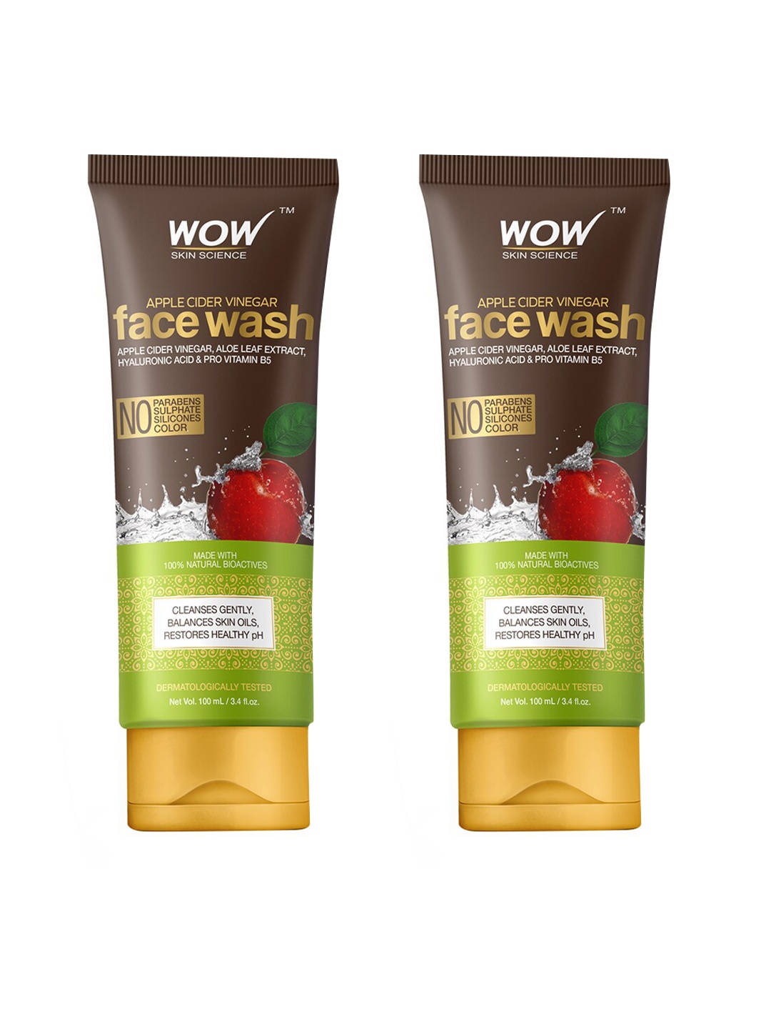 

WOW SKIN SCIENCE Set of 2 Apple Cider Vinegar Face Wash - 100 ml each, Brown
