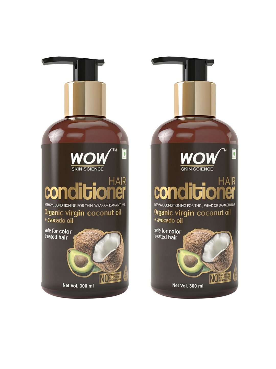 

WOW SKIN SCIENCE Set of 2 Coconut Oil + Avocado Oil Hair Conditioner - 300 ml each, Brown