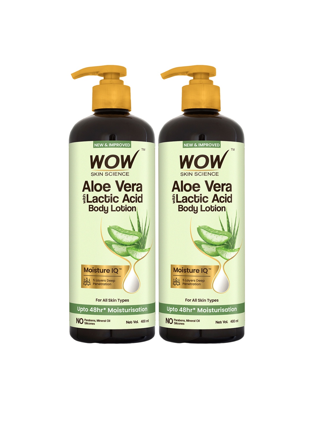 

WOW SKIN SCIENCE Set of 2 Aloe Vera Body Lotion - Ultra Light Hydration - 400 ml each, Transparent