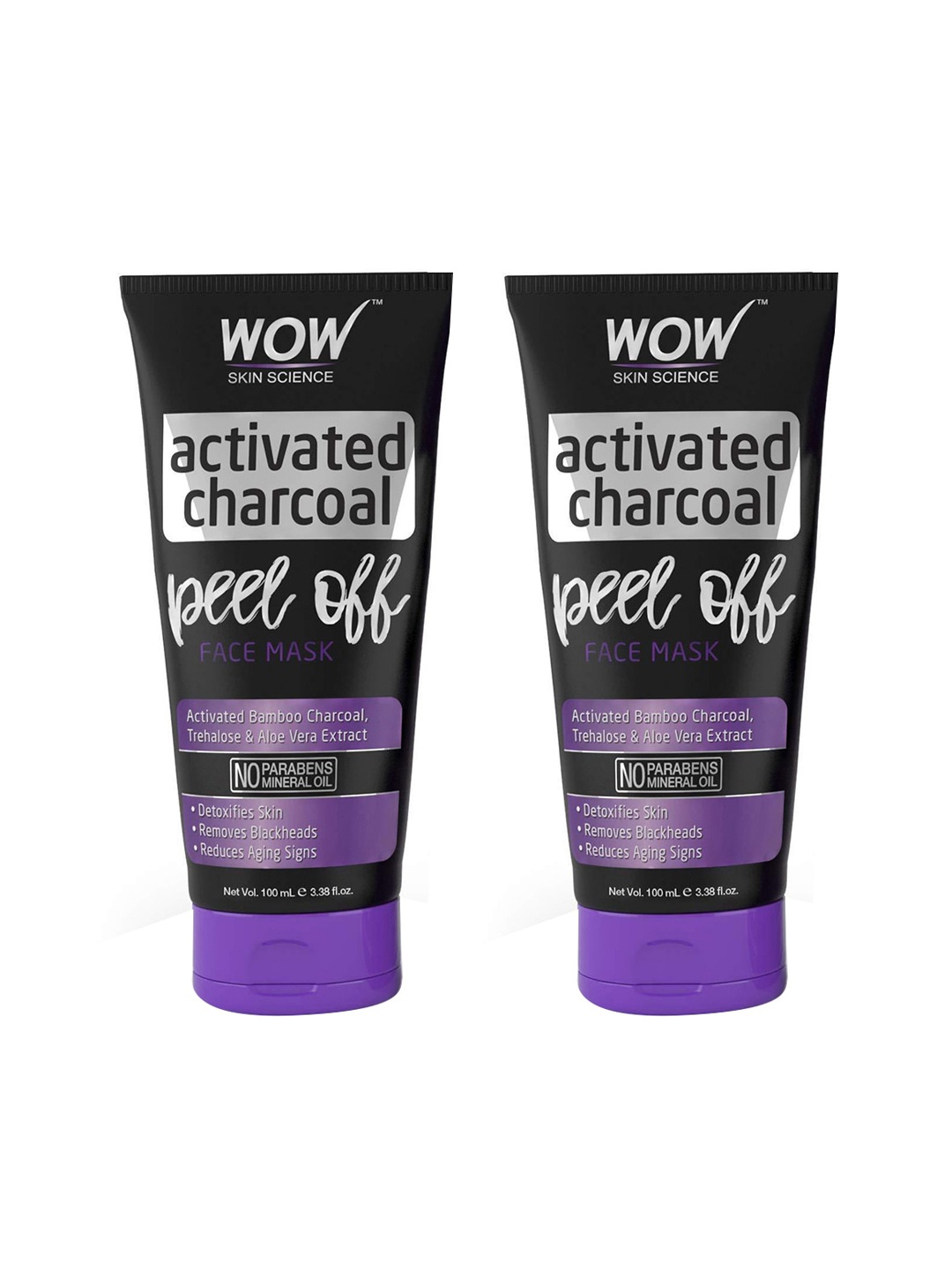 

WOW SKIN SCIENCE Set of 2 Activated Charcoal Peel-Off Face Mask - 100 ml each, Black