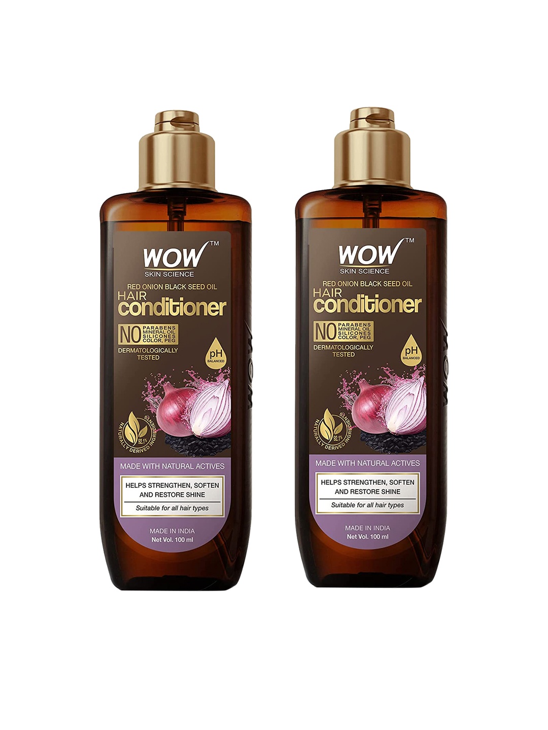 

WOW SKIN SCIENCE Set of 2 Red Onion & Black Seed Oil Hair Conditioner - 100 ml each, Transparent