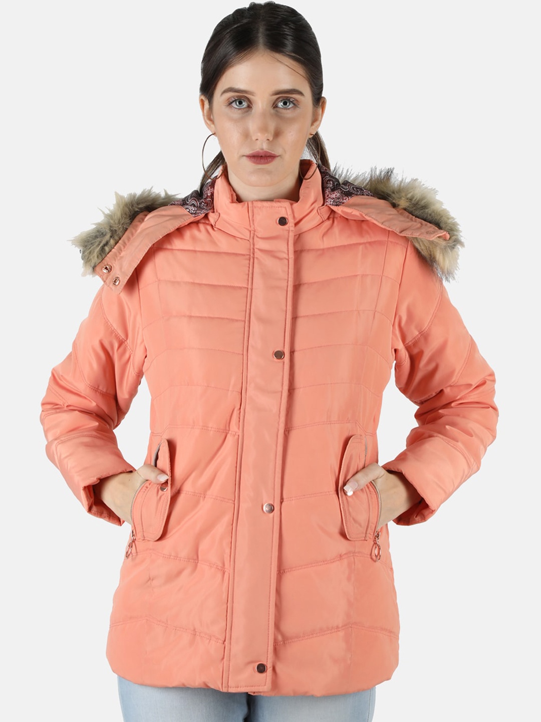 

Monte Carlo Women Peach-Coloured Lightweight Longline Parka Jacket