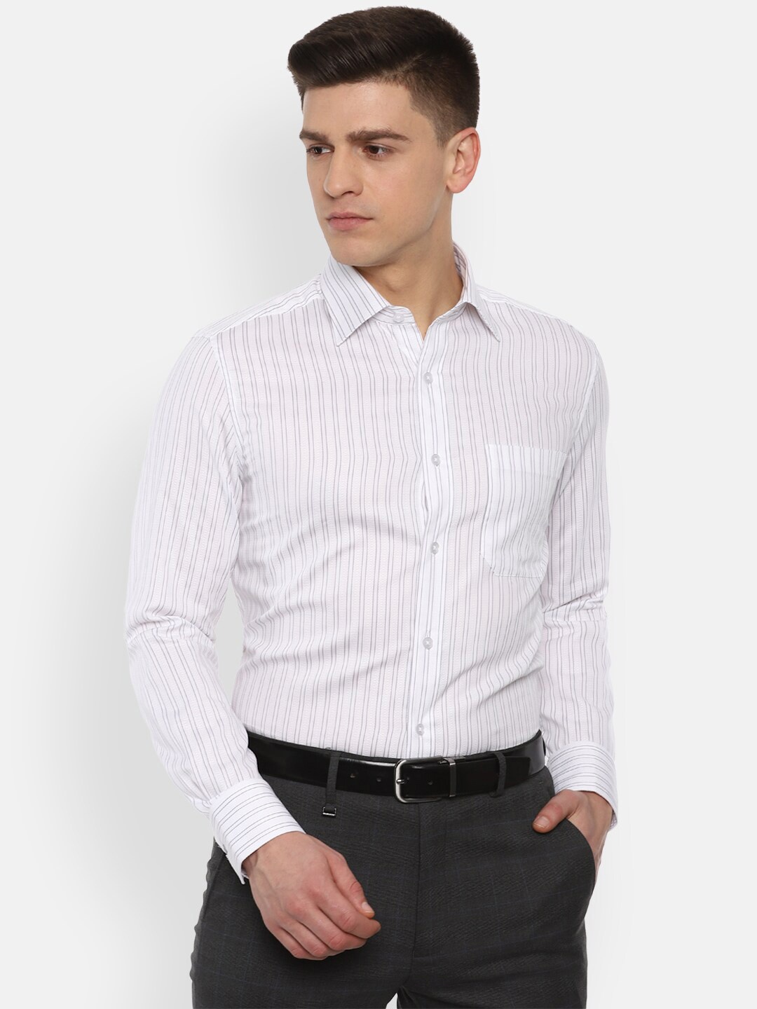 

Louis Philippe Men White Striped Pure Cotton Regular Fit Formal Shirt