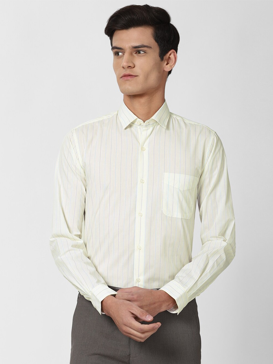 

Peter England Men Yellow Slim Fit Striped Formal Shirt