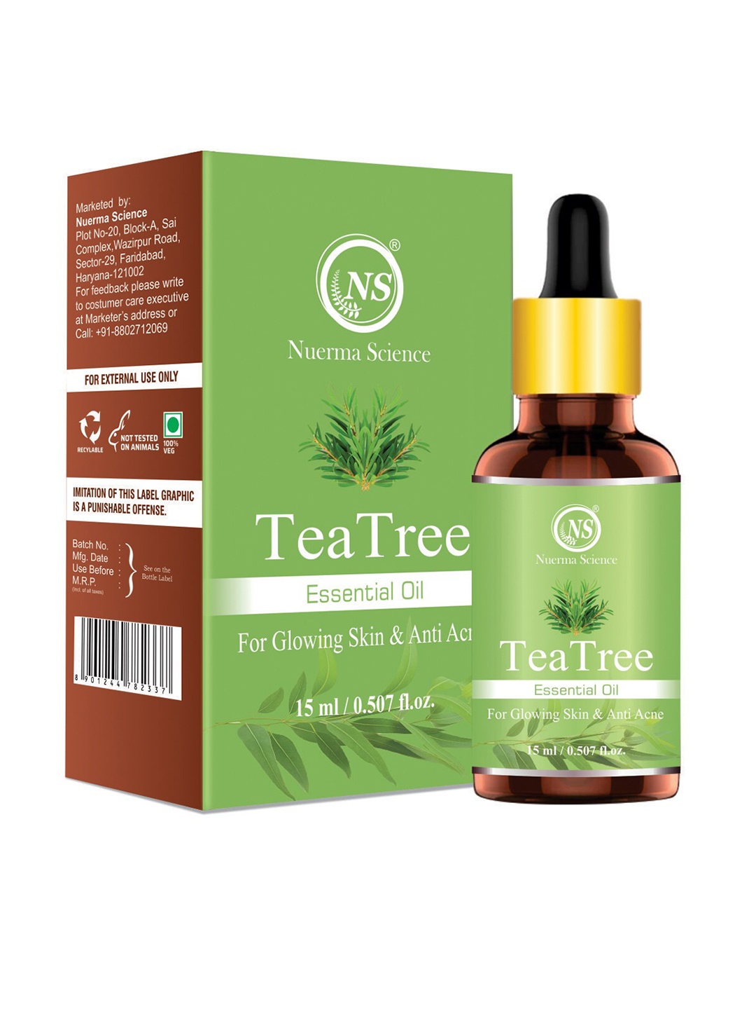 

Nuerma Science 100% Natural Therapeutic Grade Tea Tree Essential Oil 15 ml, Green