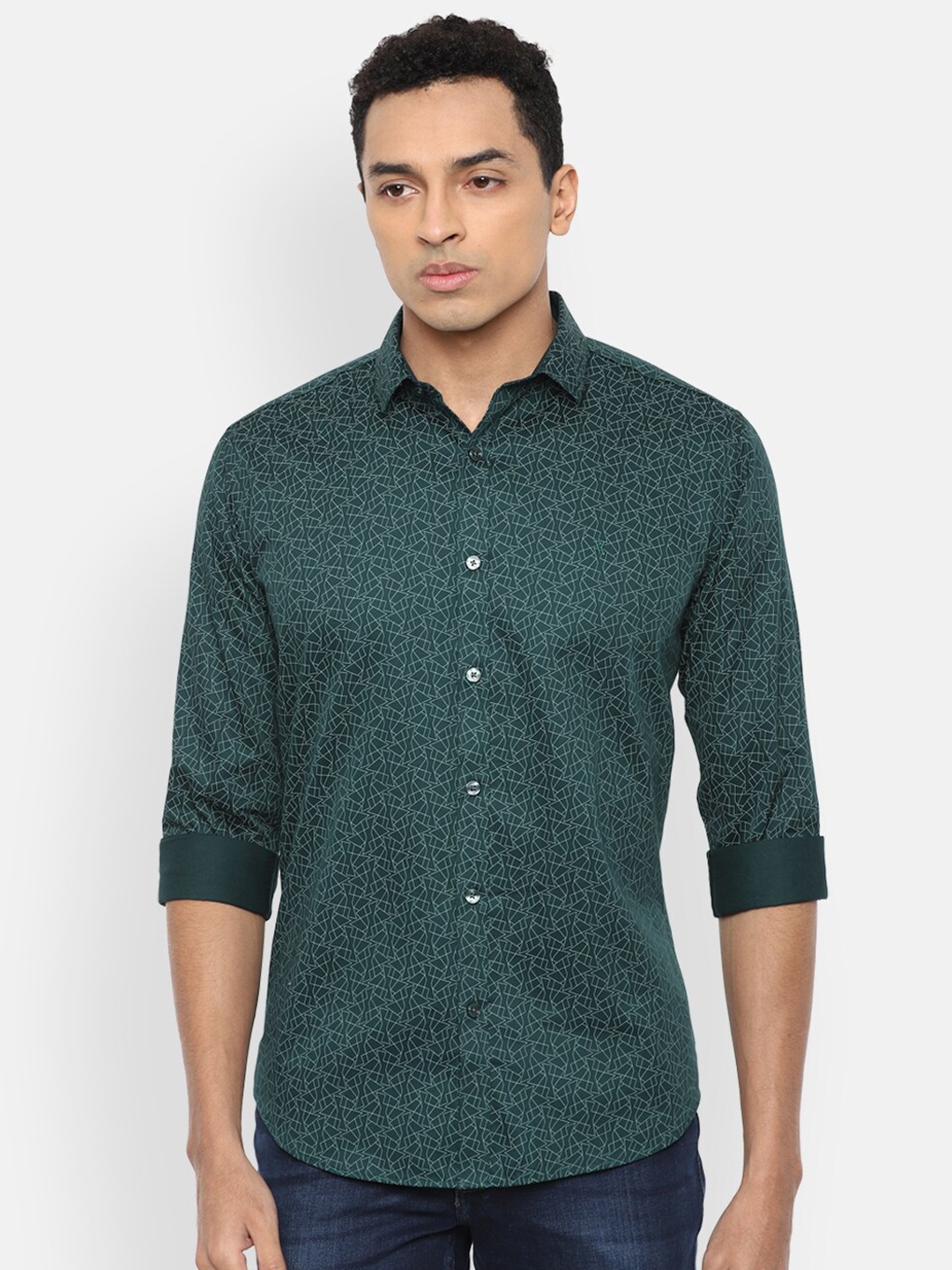 

V Dot Men Green Slim Fit Printed Casual Shirt
