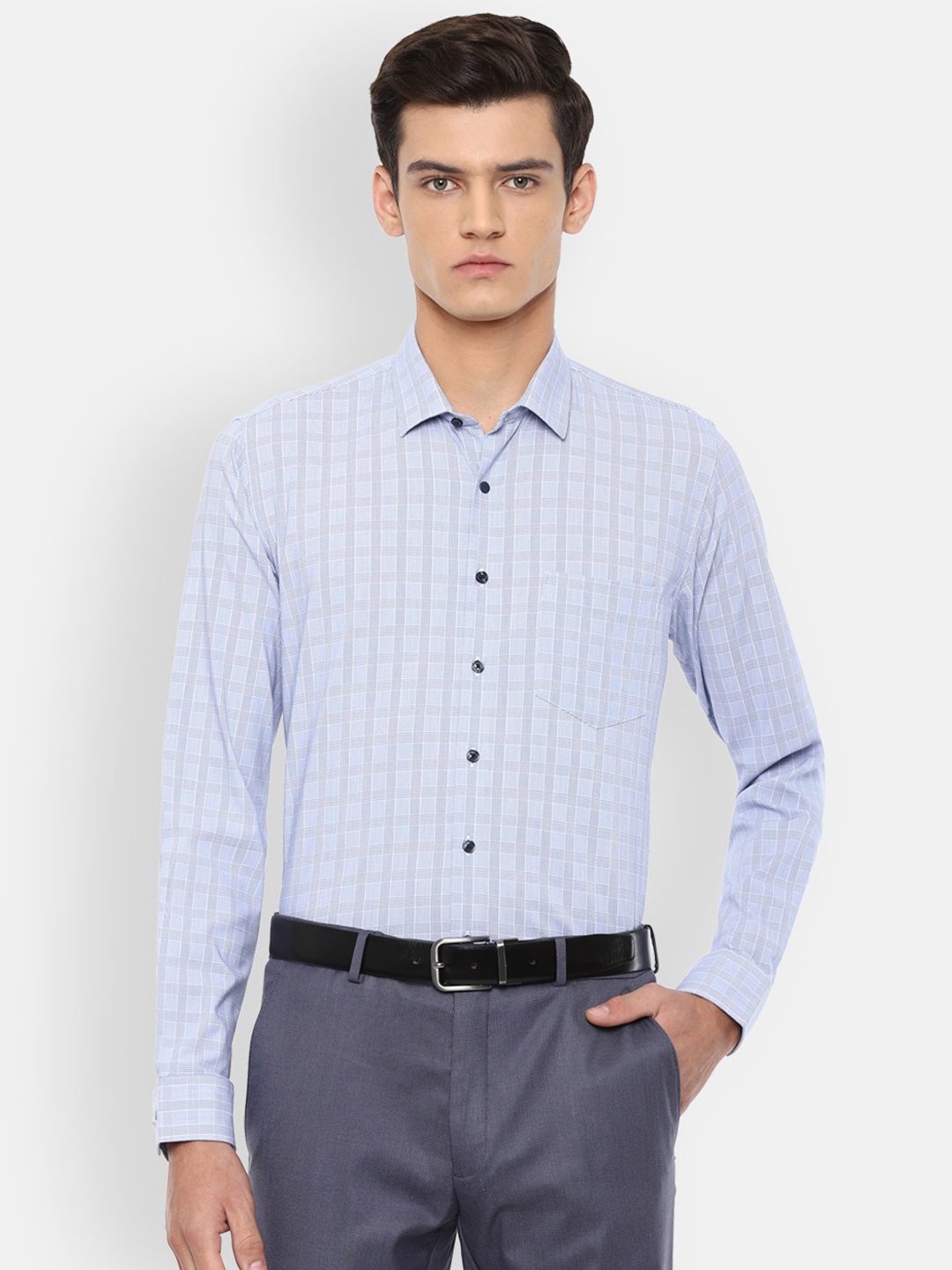 

Van Heusen Men Blue Slim Fit Checked Formal Shirt