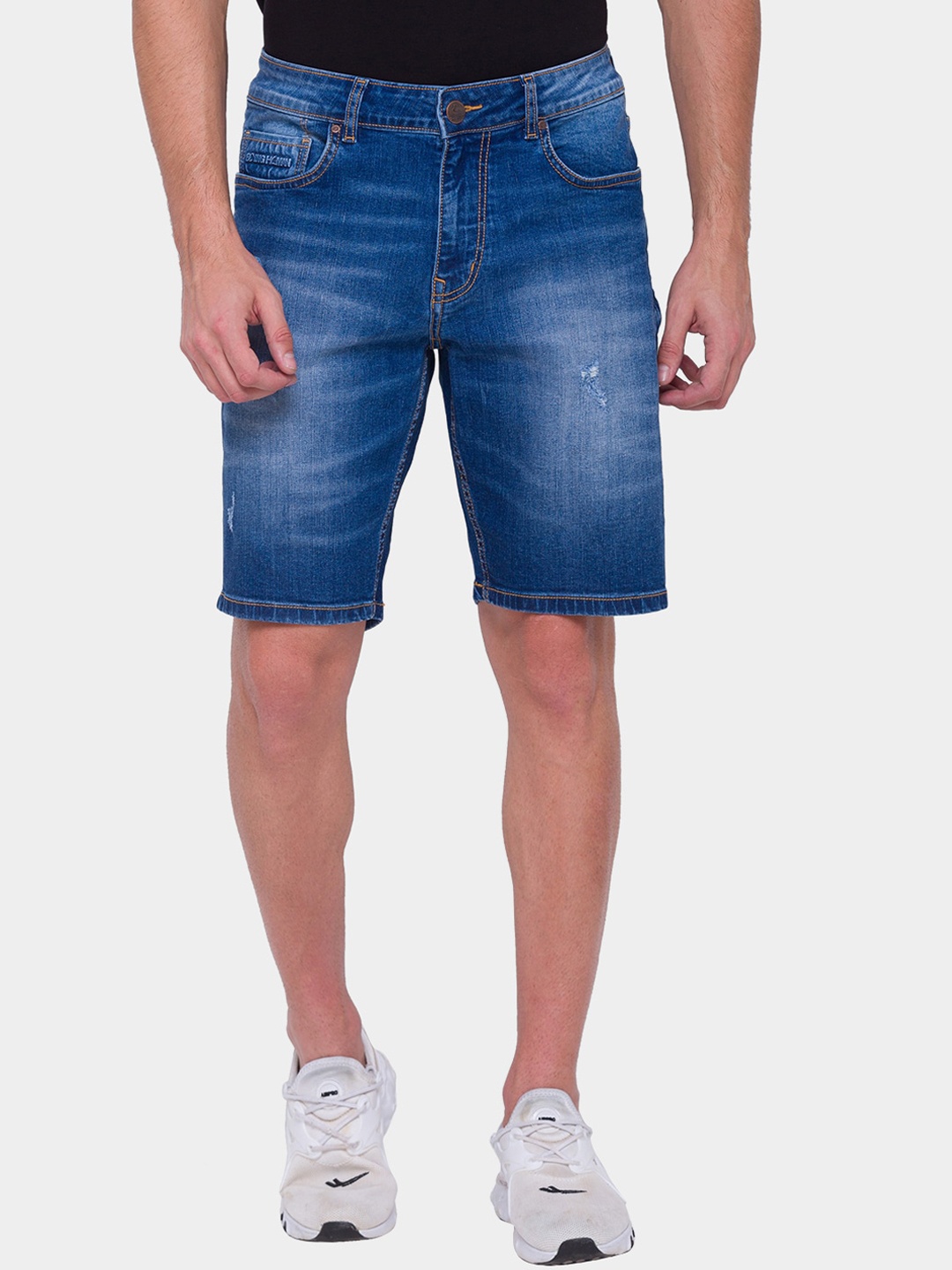 

Being Human Men Blue Washed Low-Rise Denim Shorts