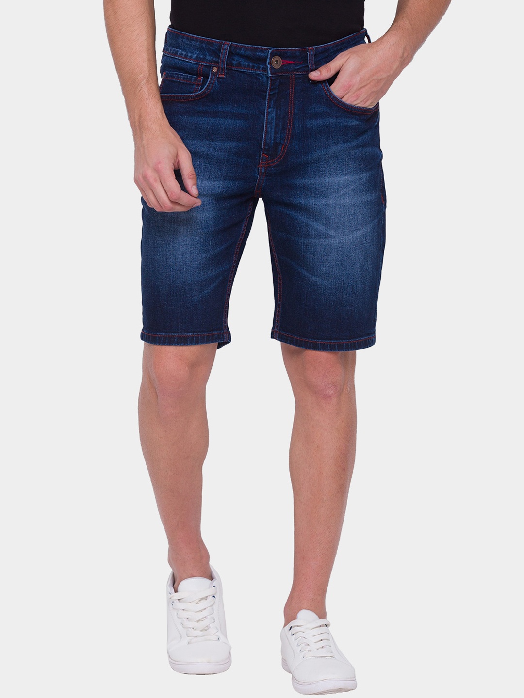 

Being Human Men Blue Washed Low-Rise Denim Shorts