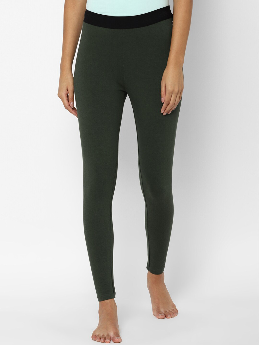 

Allen Solly Woman Olive Green Solid Leggings