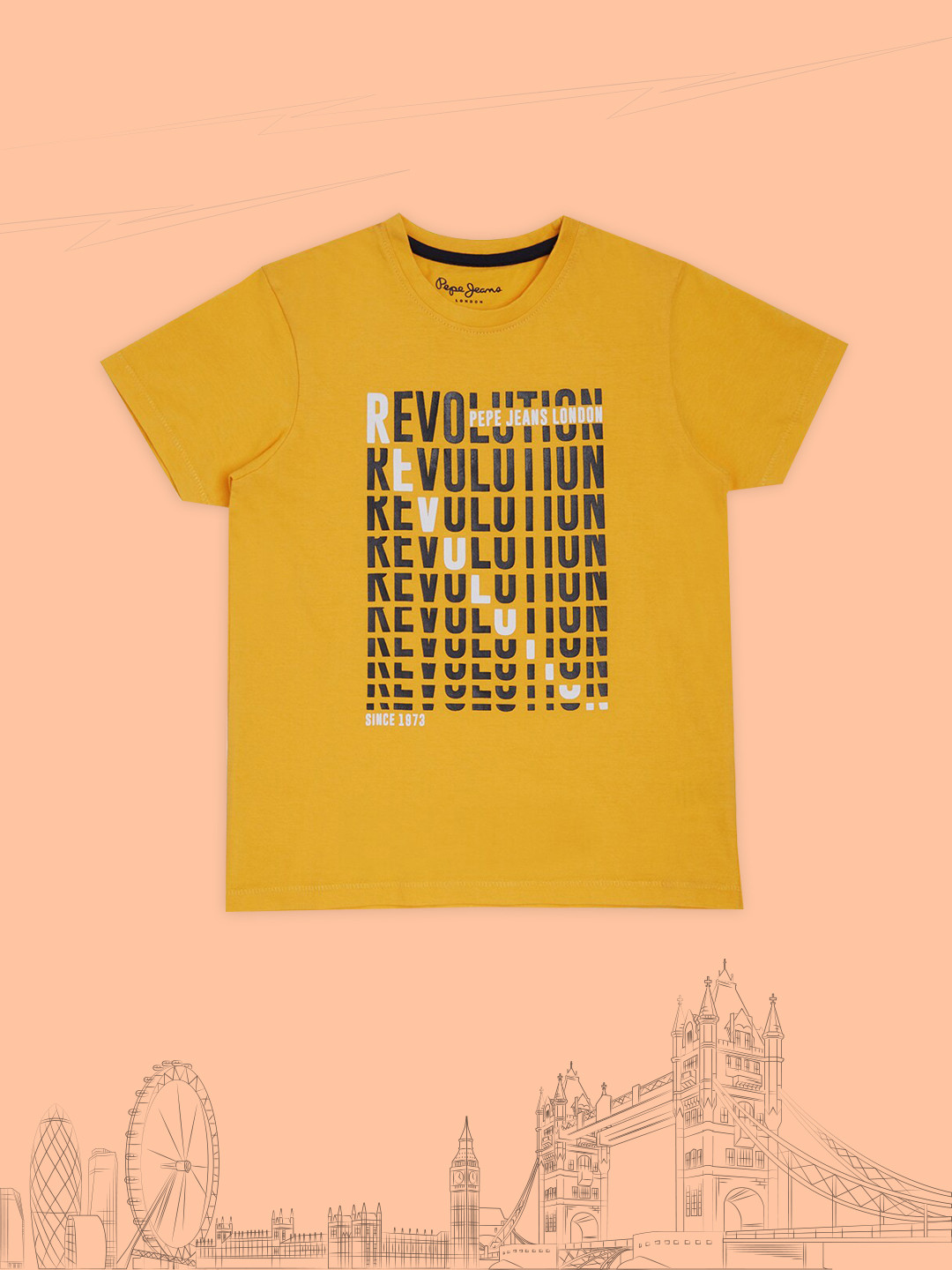 

Pepe Jeans Boys Gold-Toned Typography Printed Cotton T-shirt