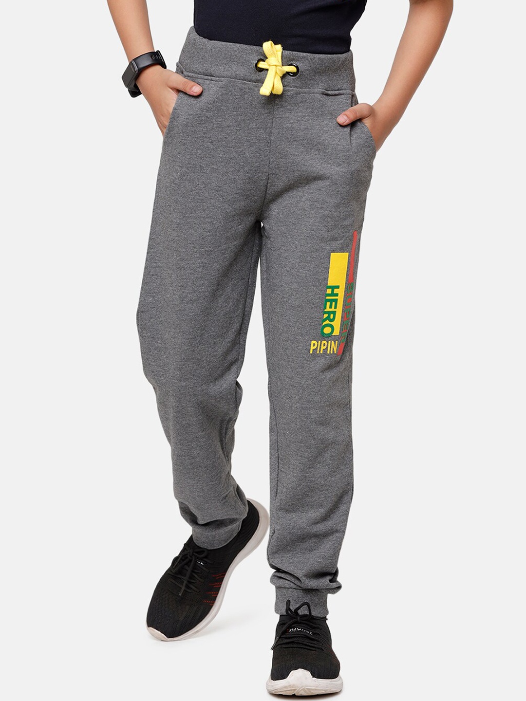 

PIPIN Boys Grey Melange Printed Joggers