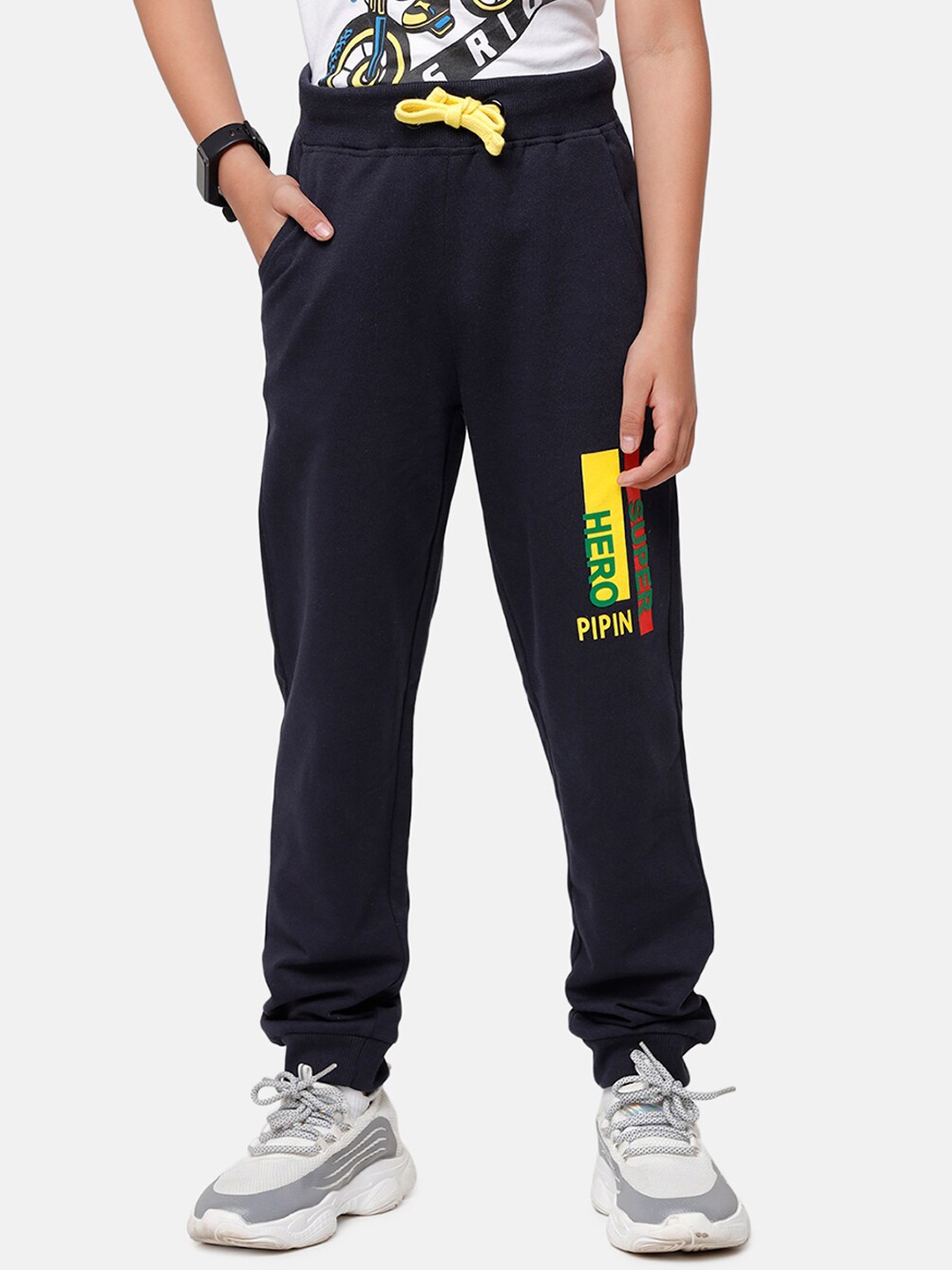 

PIPIN Boys Navy Blue Solid Pure Cotton Joggers