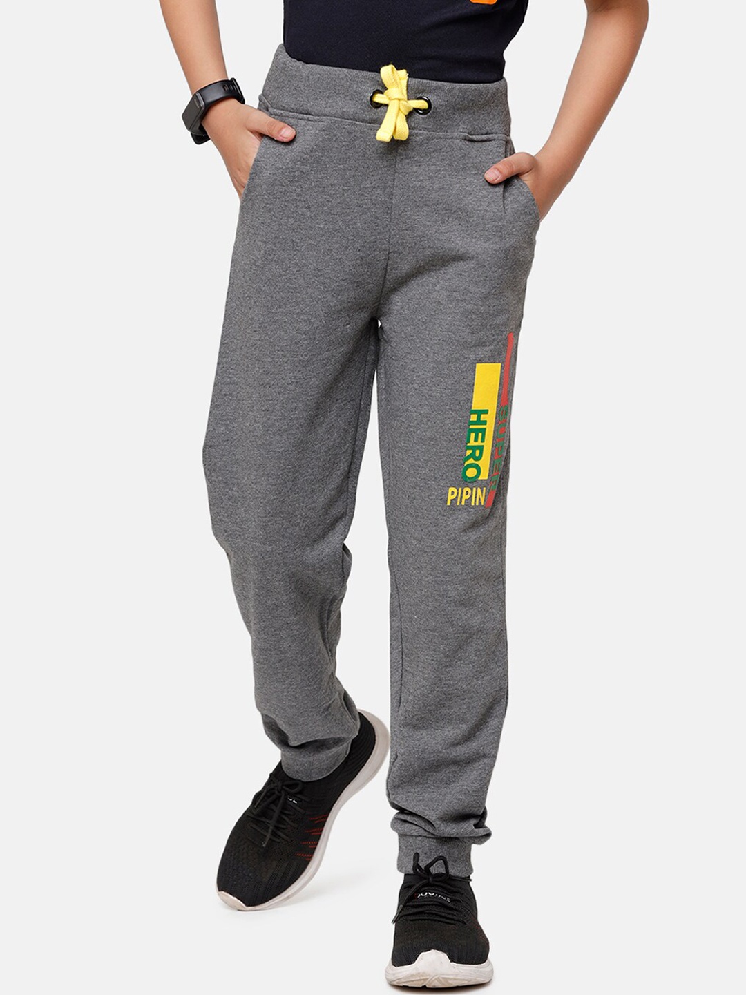 

PIPIN Boys Grey Melange Solid Pure Cotton Joggers
