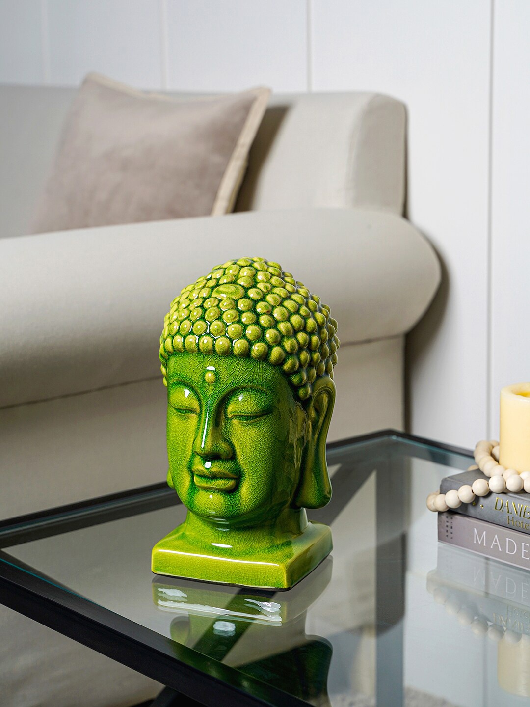 

Pure Home and Living Green Buddha Head Showpiece