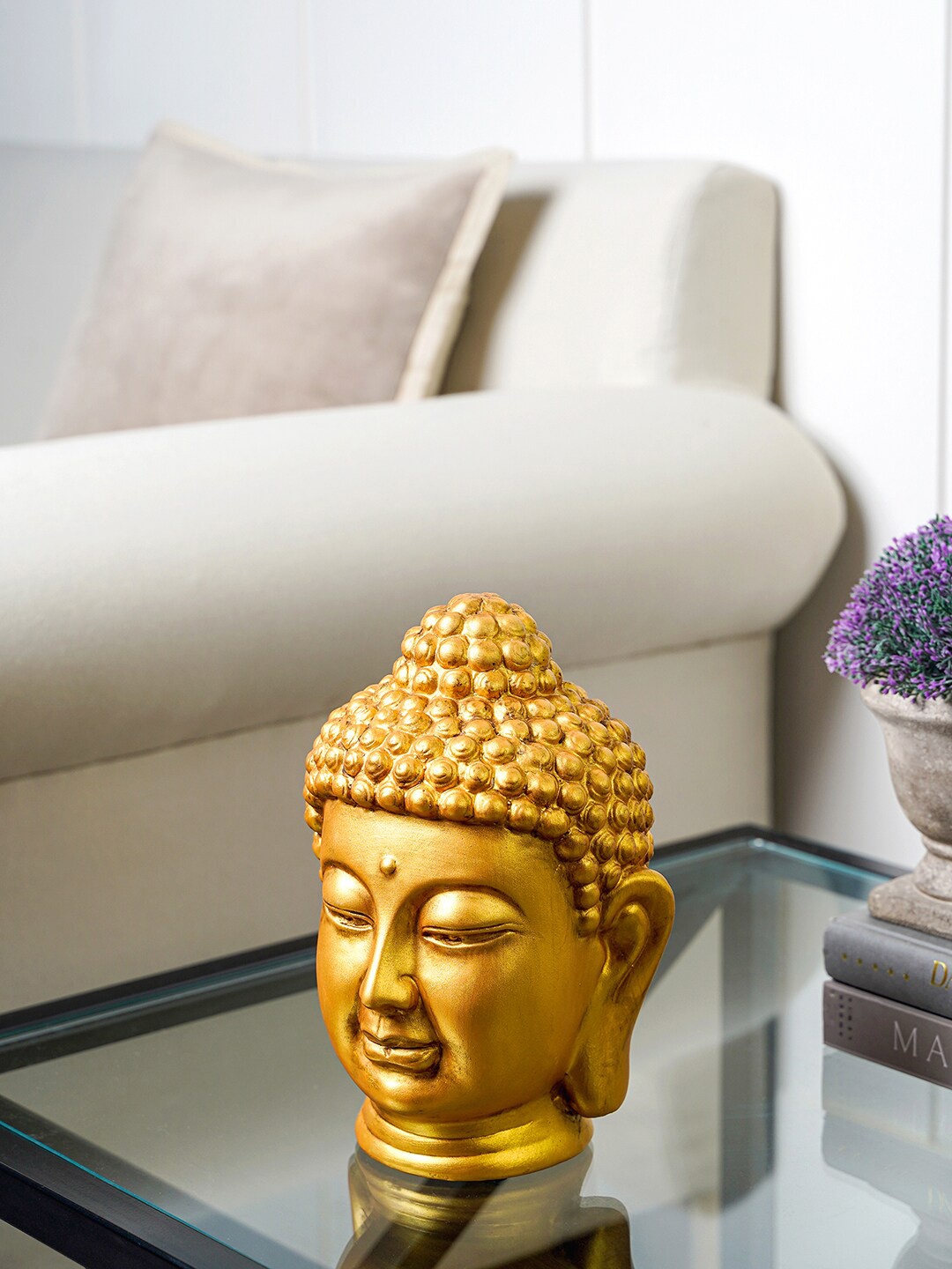 

Pure Home and Living Gold-Toned Ceramic Buddha Head Small Showpiece