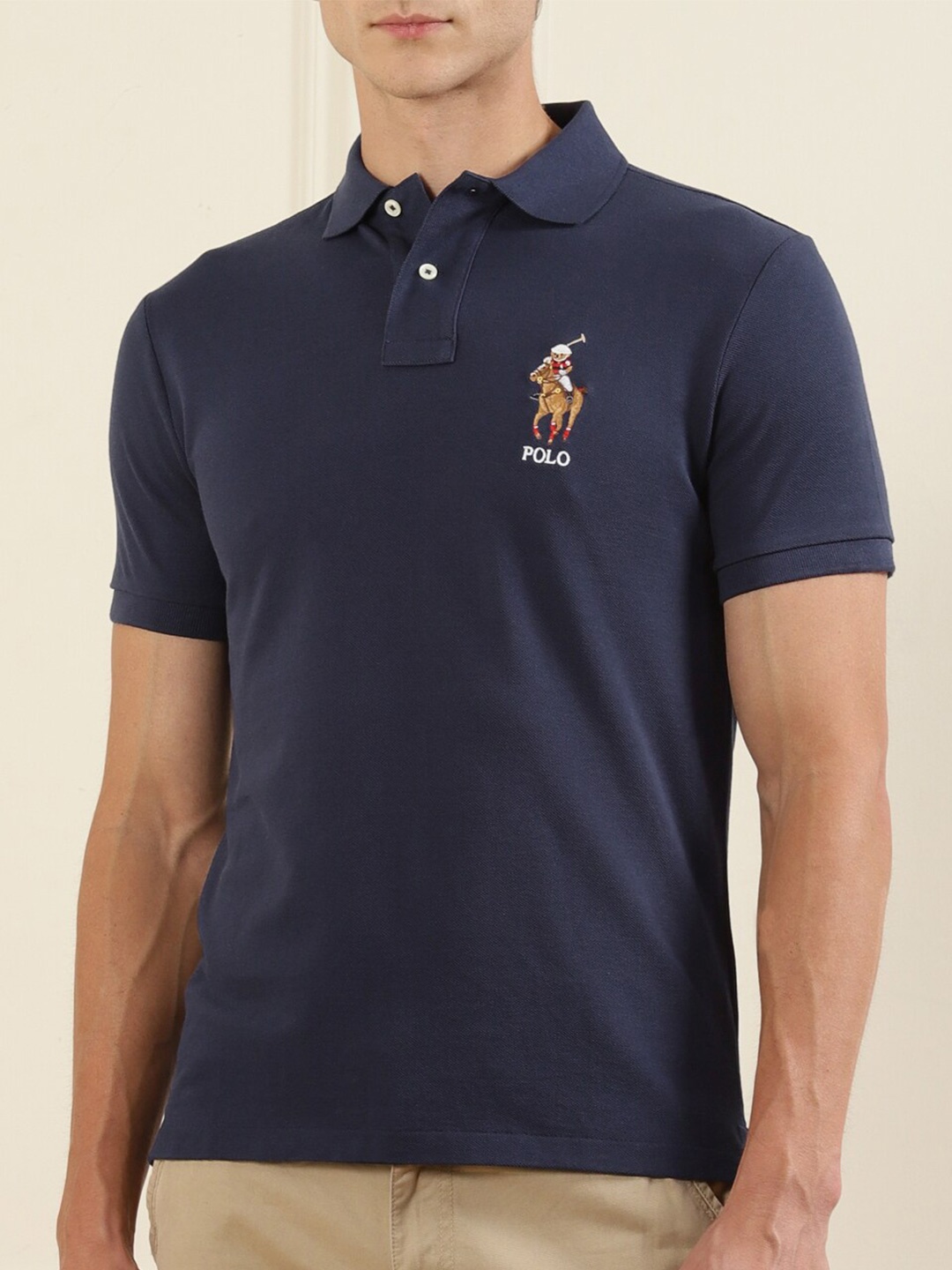 

Polo Ralph Lauren Men Navy Blue Polo Collar Pure Cotton T-shirt