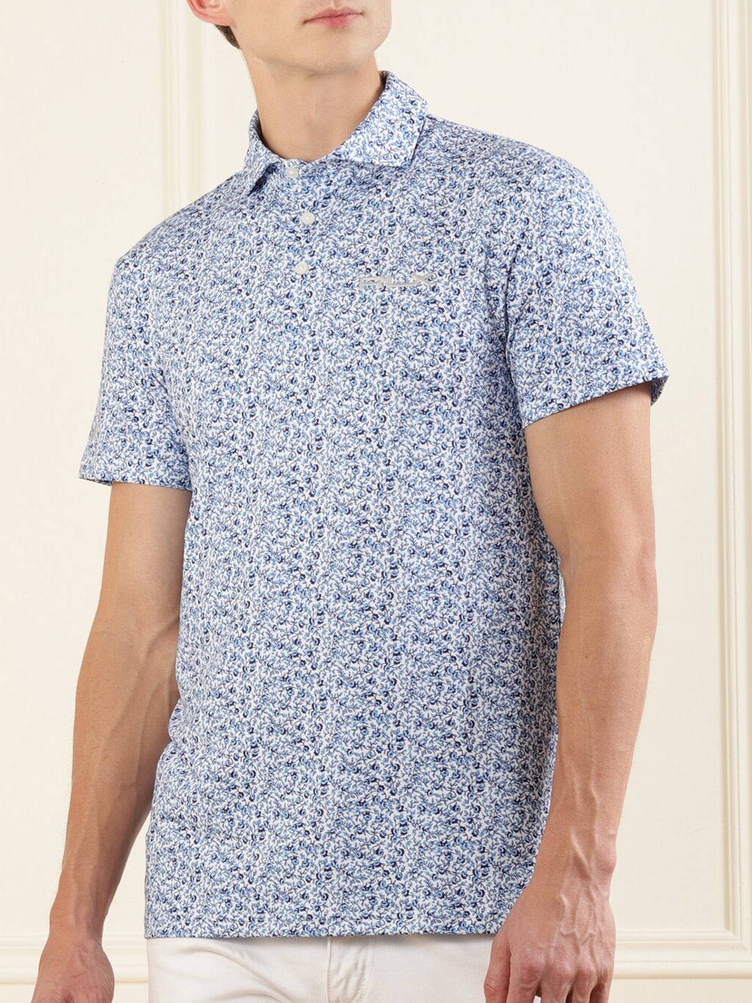

Polo Ralph Lauren Men Blue Floral Printed Pure Cotton Polo Collar T-shirt