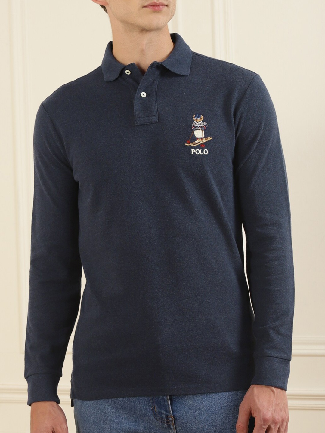 

Polo Ralph Lauren Men Blue Polo Collar Pure Cotton T-shirt