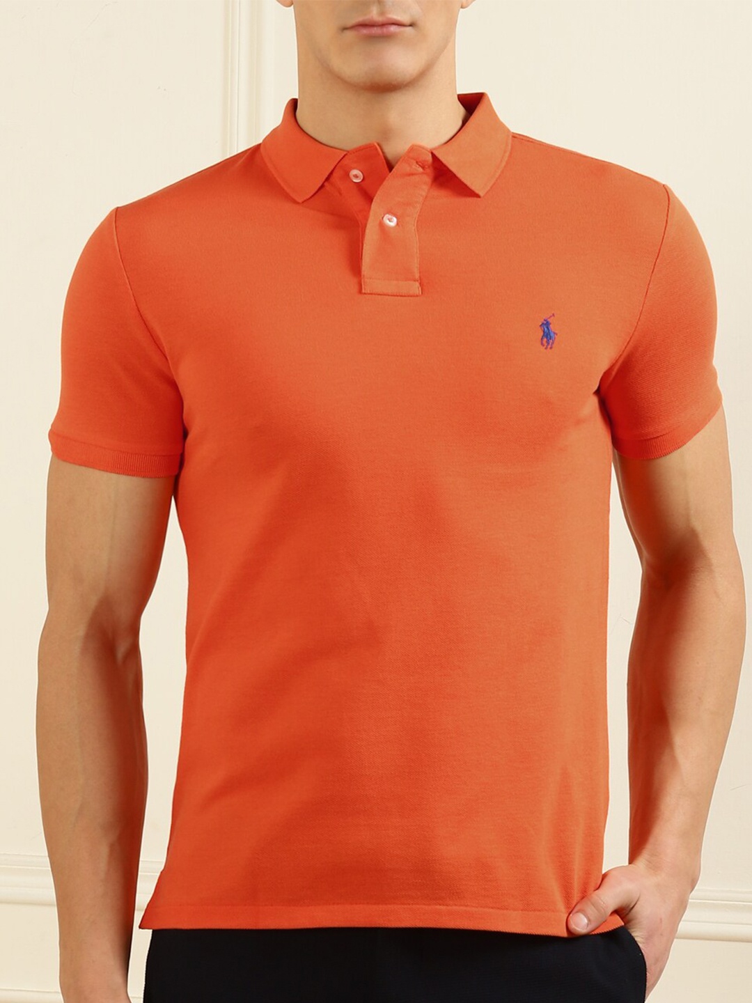 

Polo Ralph Lauren Men Orange Polo Collar Pure Cotton T-shirt