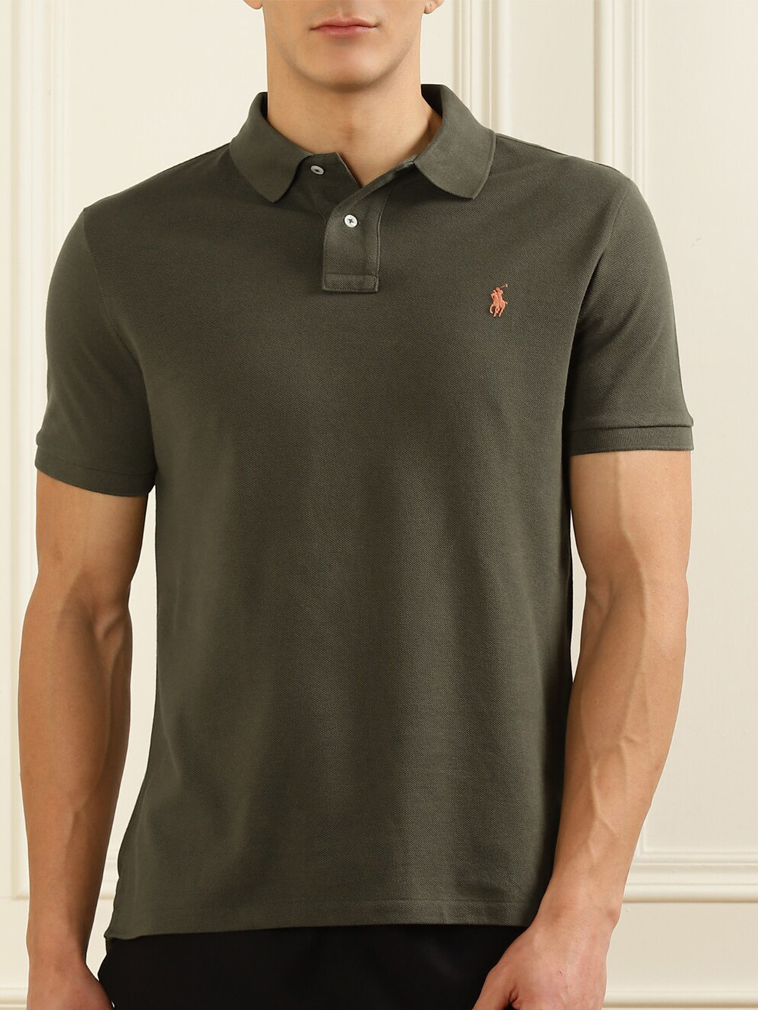

Polo Ralph Lauren Men Green Polo Collar Pure Cotton T-shirt