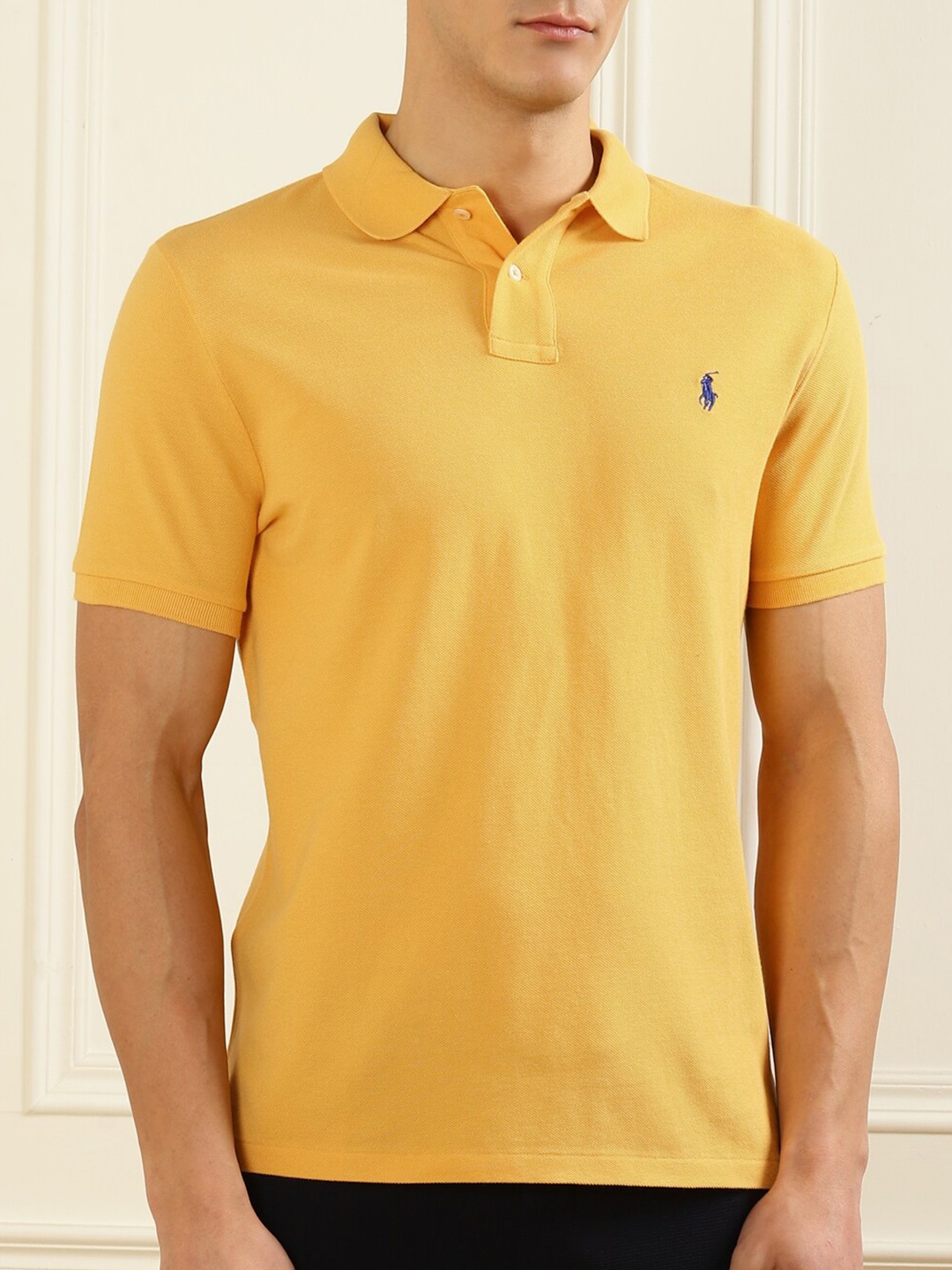 

Polo Ralph Lauren Men Yellow Polo Collar Pure Cotton T-shirt