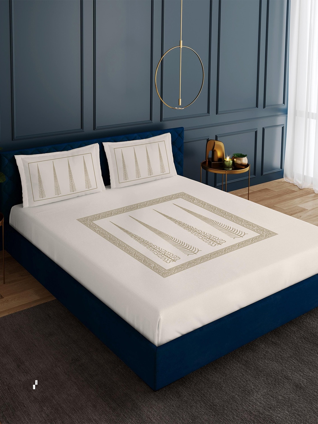 

Duroflex Off White & Beige 300 TC Cotton King Bedsheet with 2 Pillow Covers