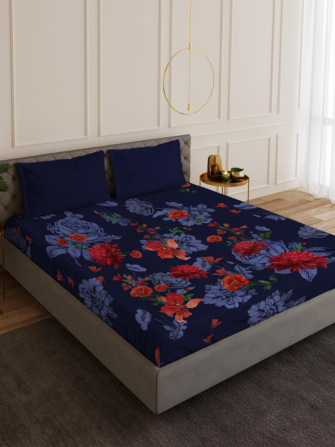

Duroflex Blue & Red Rohit Bal Premium Scarlet 300 TC King Bedsheet with 2 Pillow Covers