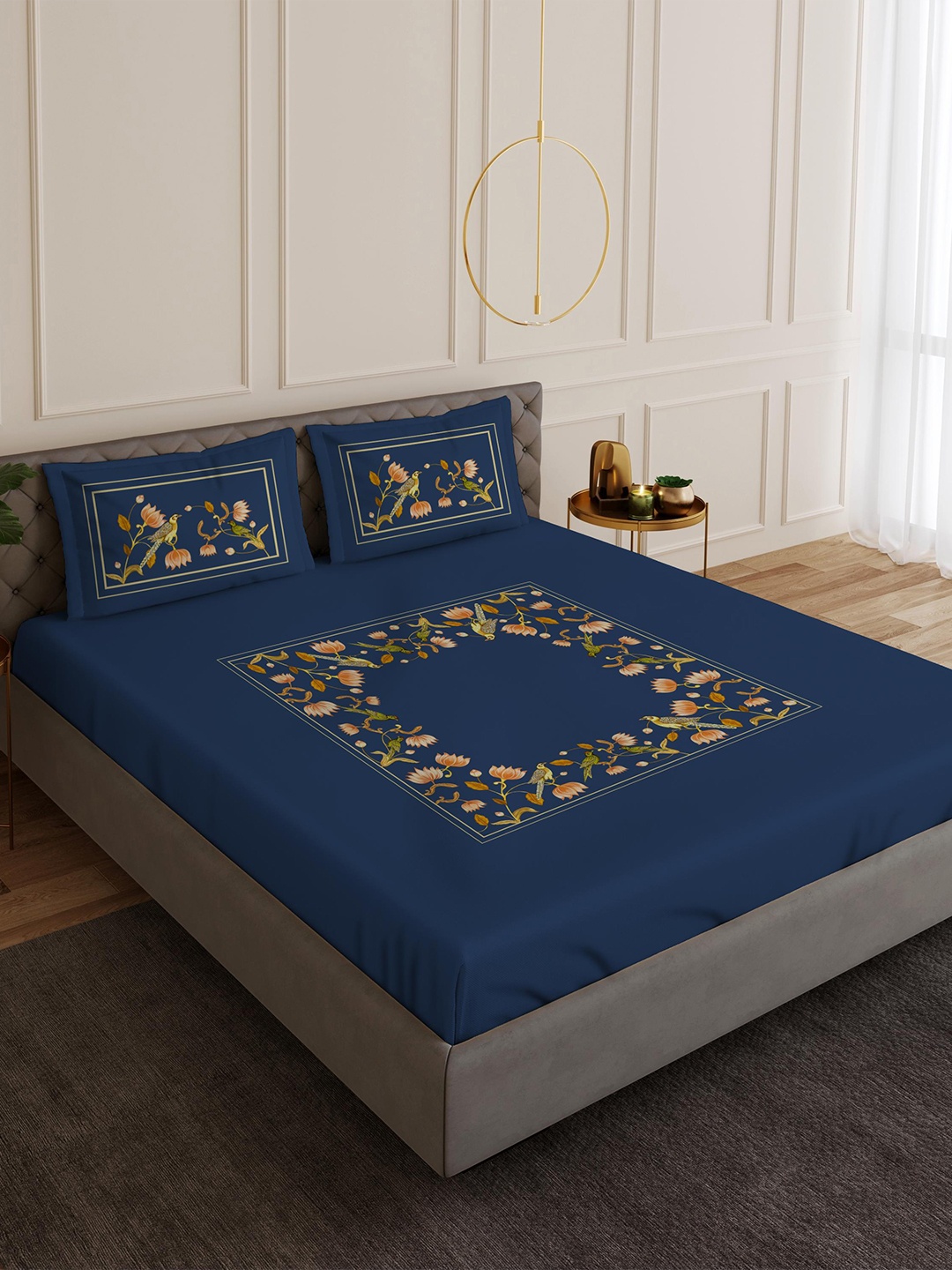 

Duroflex Blue Rohit Bal Premium Paroquet 300 TC King Bedsheet with 2 Pillow Cover