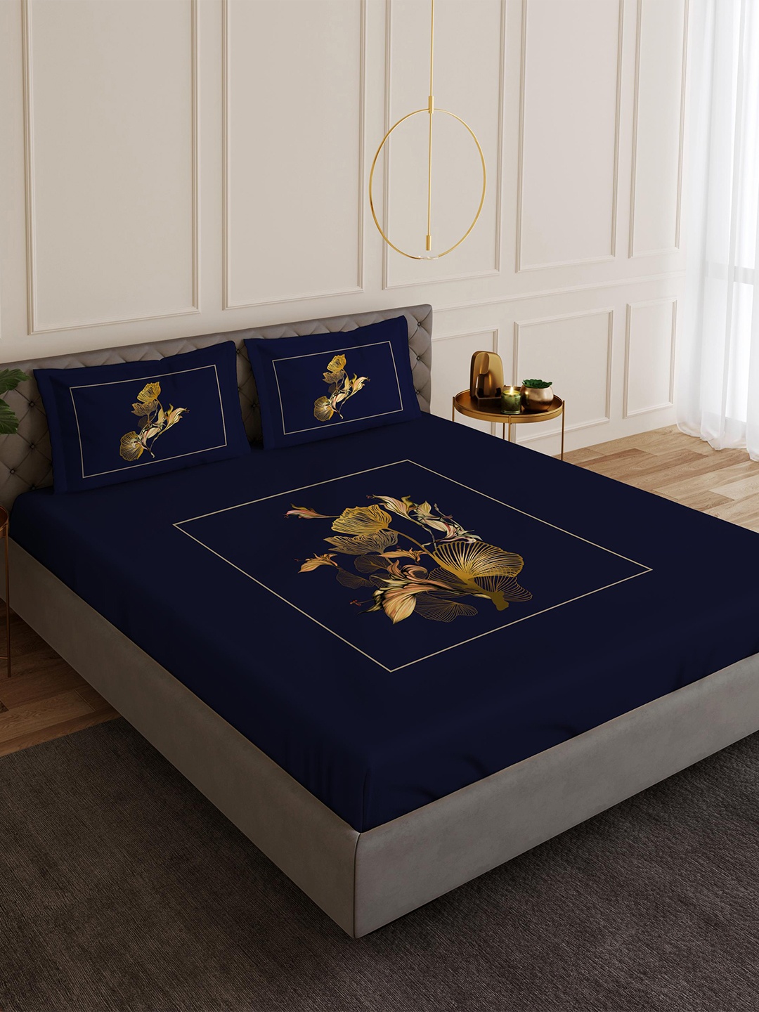 

Duroflex Blue Rohit Bal Premium Chrysanthus 300 TC King Bedsheet with 2 Pillow Covers