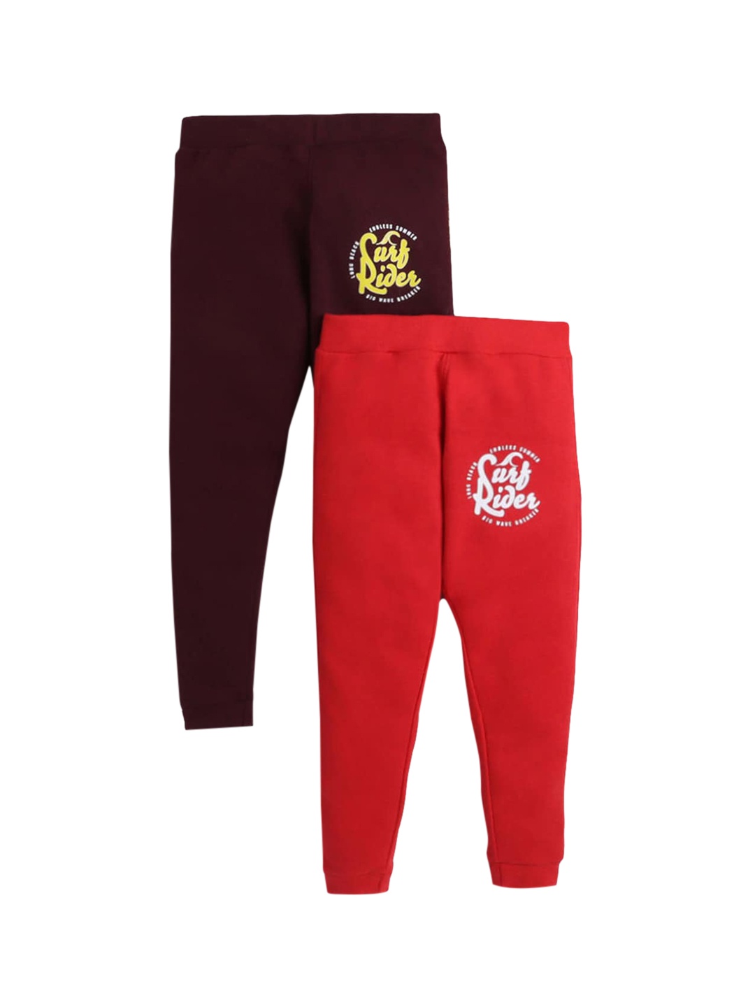 

Hopscotch Boys Pack Of 2 Red & Maroon Solid Pure Cotton Joggers