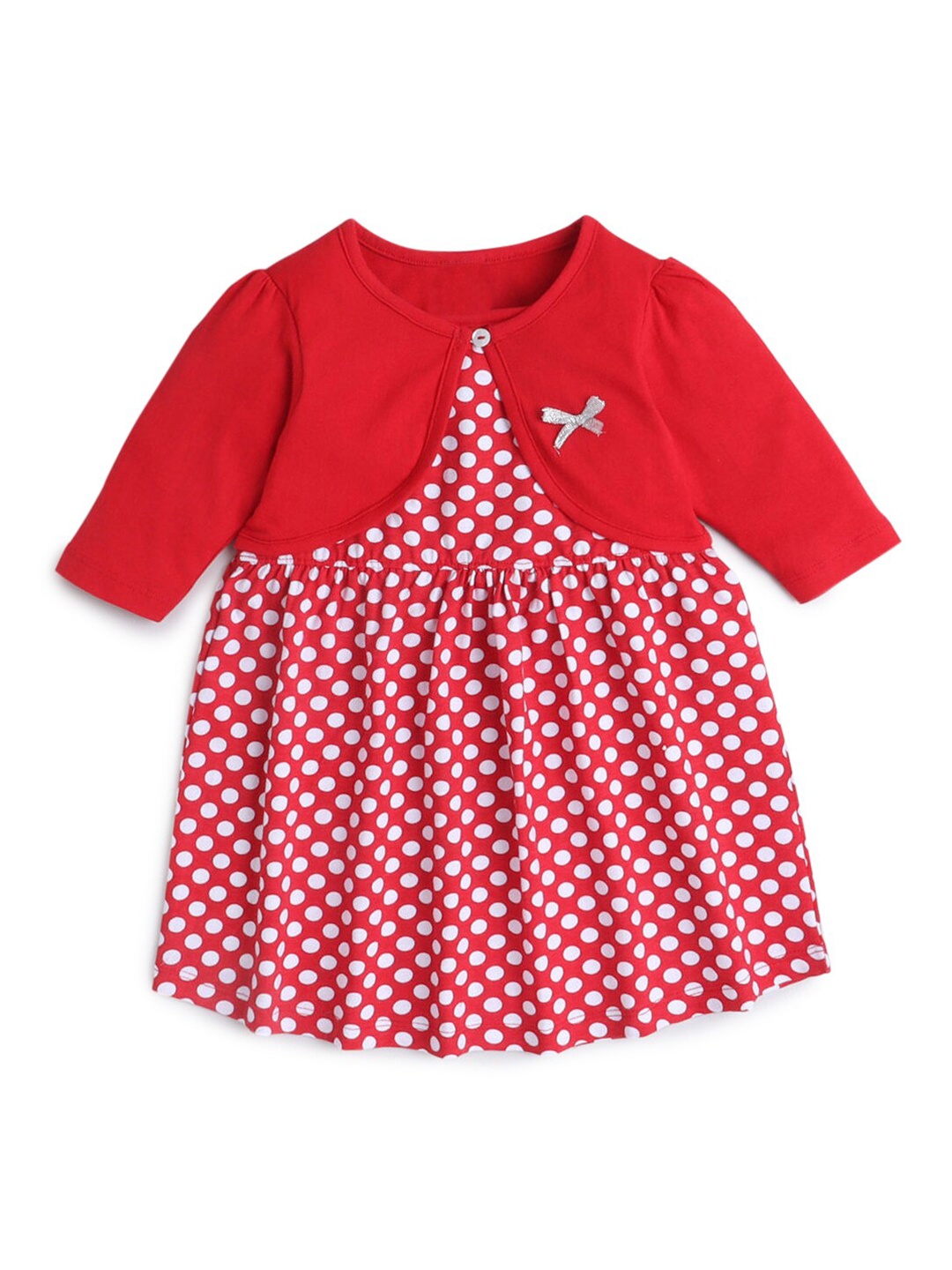 

Hopscotch Girls Red Polka Printed Fit & Flare Cotton Dress